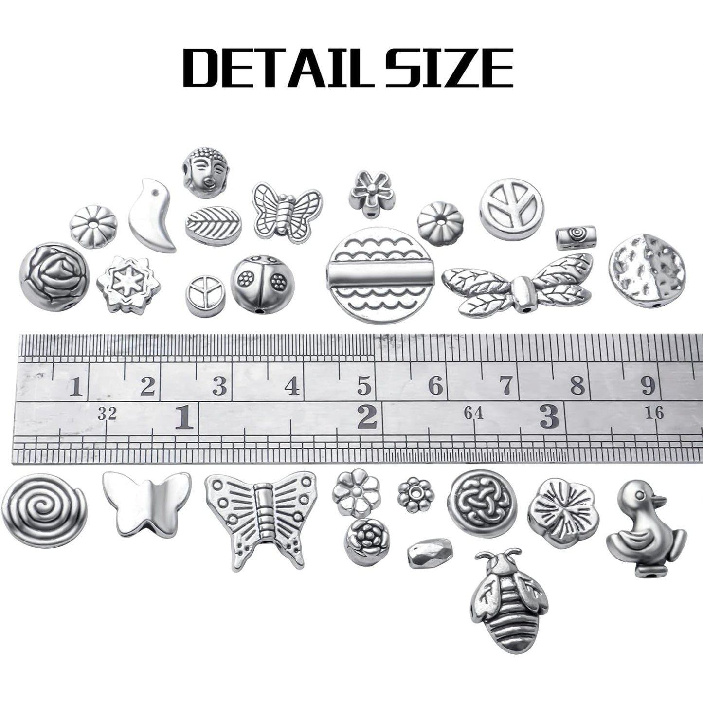100g Antique Silver Spacer Beads Tibetan Alloy Ball Leaf Butterfly Flower Animal Spacers Loose Beads Spacer Charm Beads Craft Supplies for DIY European Bracelet Necklace Jewelry Making