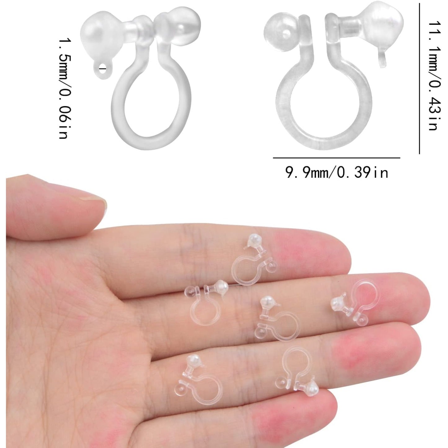 20pcs Transparent Plastic Clip-on Earring Converters Invisible U Type Earring Clips Painless Allergy-Free Resin Earring Components Findings for Non Pierced Ears