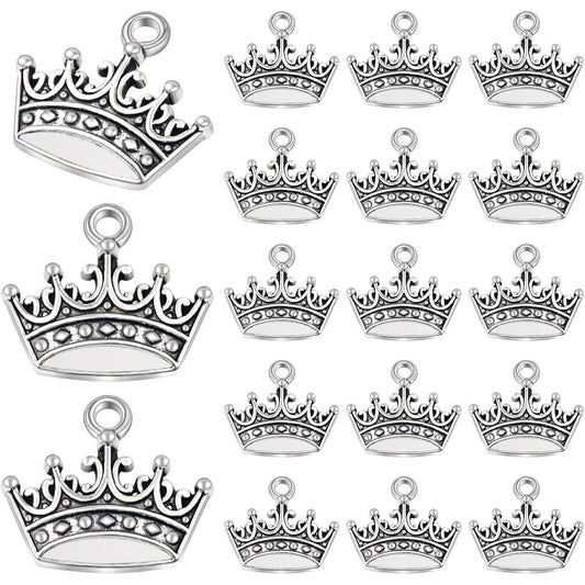 60 Pieces Antique Silver Tiara Crown Charms Vintage Alloy Mini Crown Princess Dangle Pendants Accessories for DIY Necklace Jewelry Making Brithday Party Gifts