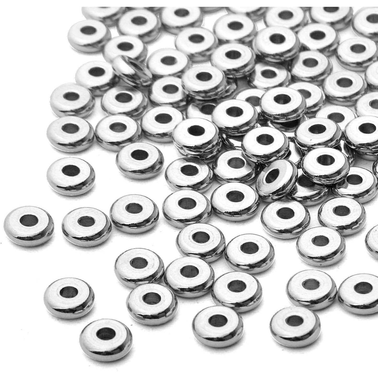 100pcs 6mm Flat Disc Spacer Beads Stainless Steel Round Rondelle Loose Bead Spacers Jewelry Spacers Charms for DIY Necklace Jewelry Making