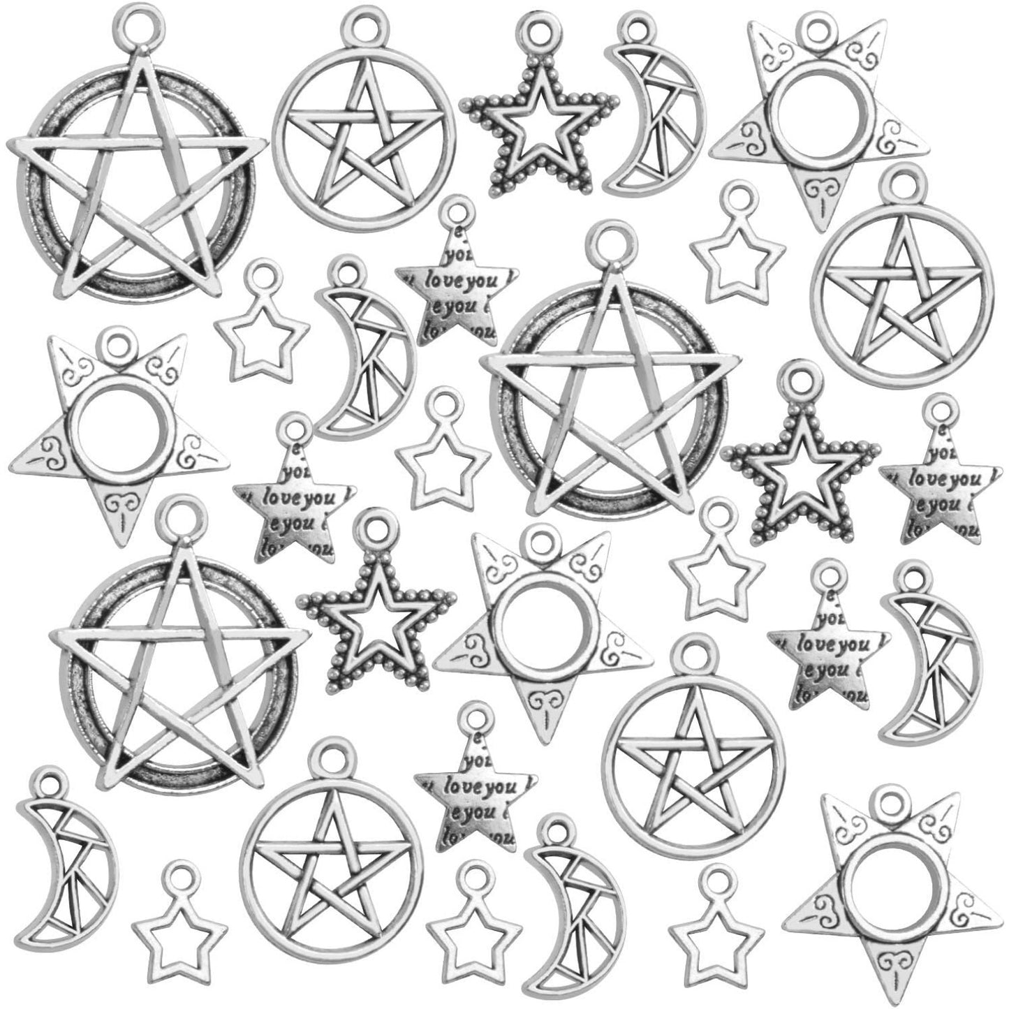 100g (80-150pcs) Mixed Moon Star Charms Antique Alloy Celestial Charms Pendants for Bracelets Necklaces Crafts