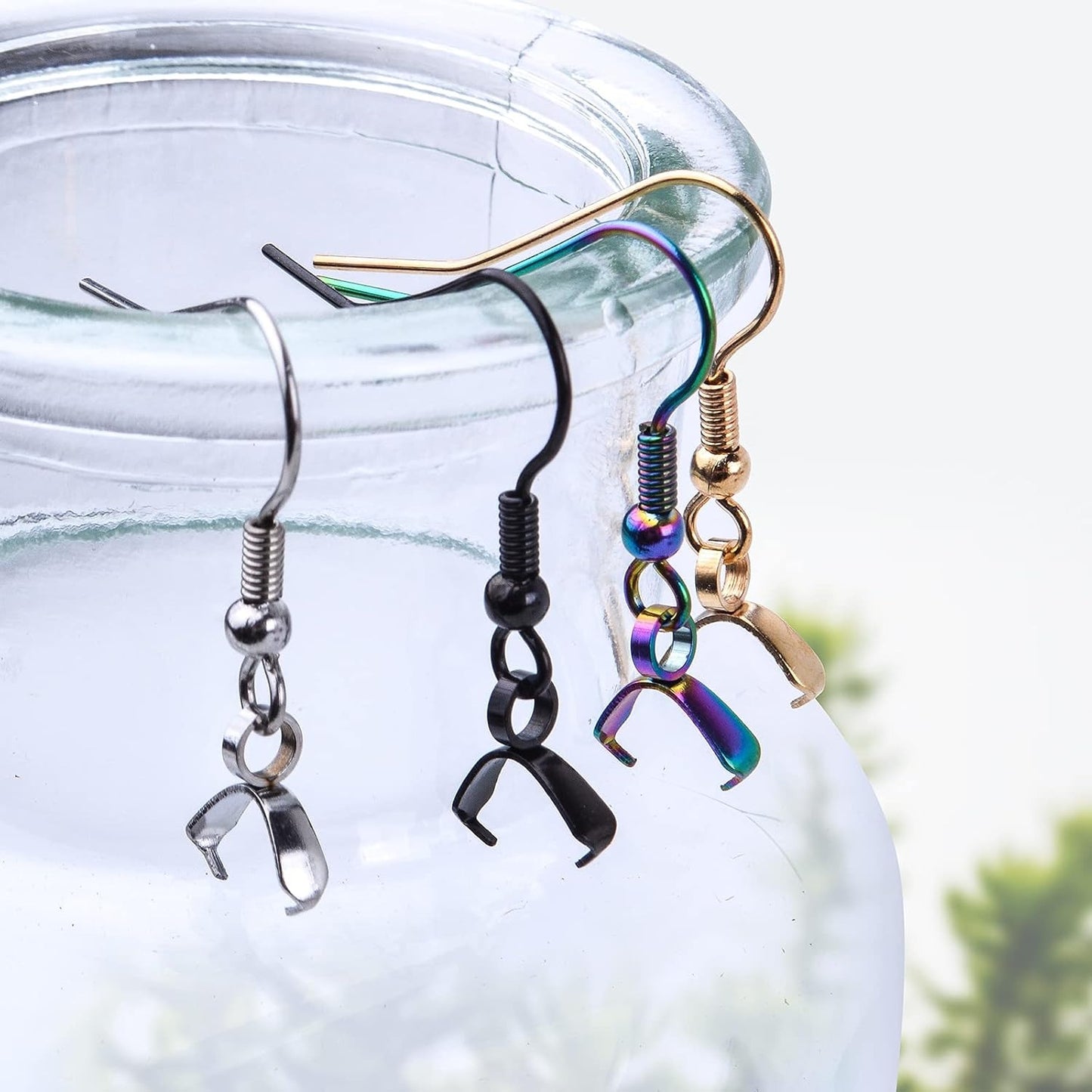 40pcs Stainless Steel Earring Hooks Hypoallergenic Earrings Hooks with Pendant Clasp Ear Wire Buckle Clasp Fish Hooks for DIY Jewelry Earrings Making Supplies, 4 Colors