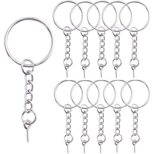 BronaGrand 50pcs 25mm Split Key Ring with Extend Chain and 12mm Screw Eye Pin for Craft Charm Making