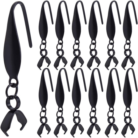 30pcs Stainless Steel Pendant Clasp Earring Hooks Hypoallergenic Ear Wire Buckle Earring Fish Hooks for Women DIY Dangle Earrings Design Jewelry Making, Black, 31 mm x 10.5 mm