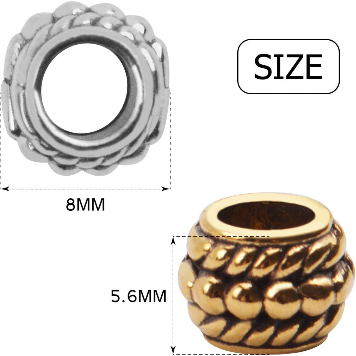Large Hole Beads,100pcs 8mm Tibetan Barrel Spacer Beads European Charms Beads with 4mm Hole for Bracelet Necklaces Jewelry Making