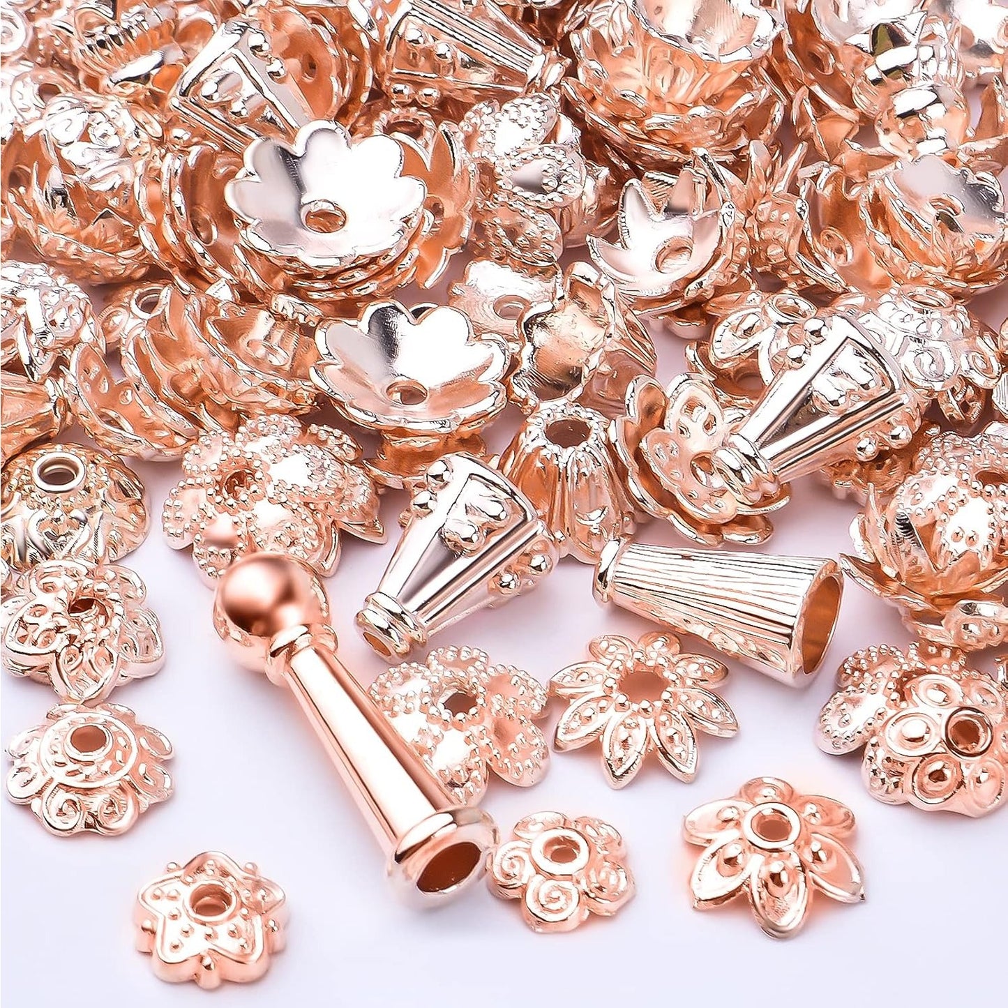 100g Rose Gold Mixed Styles Flower Bead End Caps Flower Spacer Beads Jewelry Making for DIY Necklace Bracelet Earrings Crafts Handmade Decoration