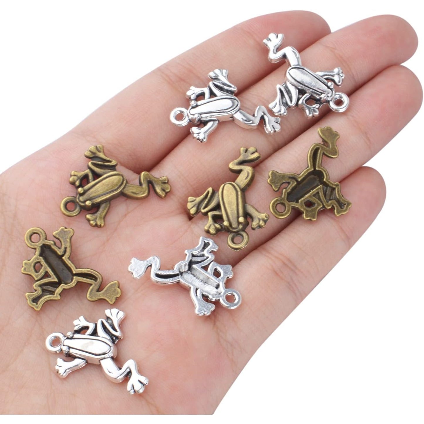 50pcs Frog Pendant Charm Animal Charms Pendants Frog Bead Charms Crafts Supplies for Jewelry DIY Earrings Necklace Bracelet Making Accessory, Antique Silver and Antique Bronze