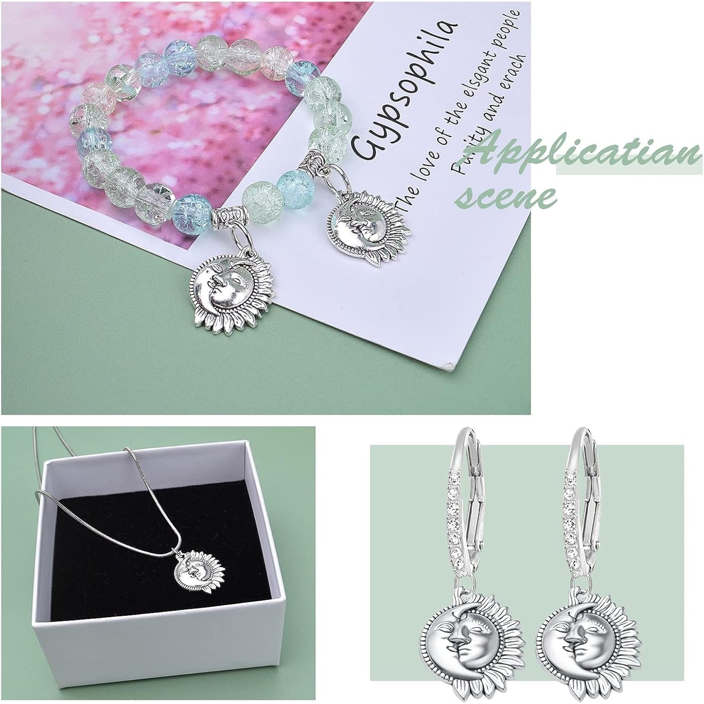 50pcs Sun and Moon Charms Pendants Alloy Sun Smile Celestial Craft Supplies for Necklace Bracelet DIY Jewelry Making Accessories