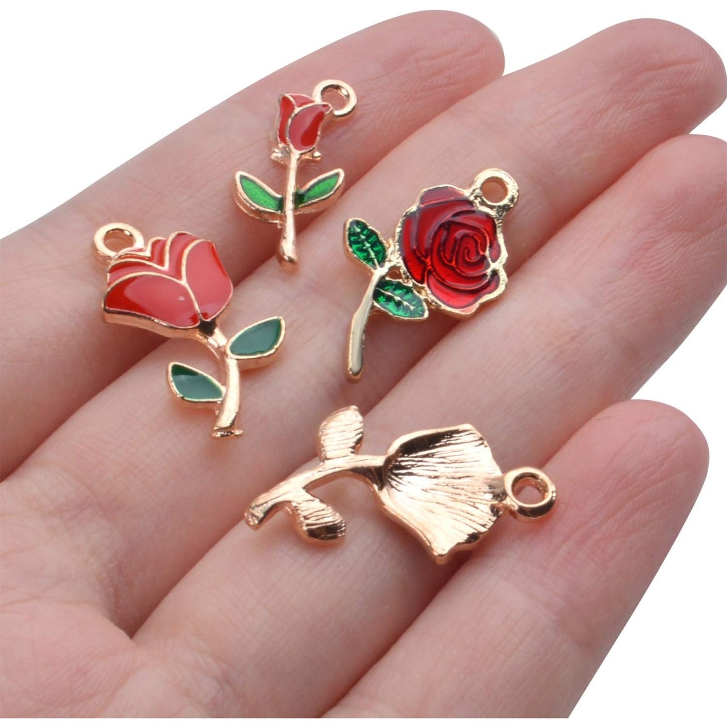 30pcs Enamel Rose Flower Charm Pendants Lovely Dangle Charms for Valentine's Day DIY Bracelet Necklace Earrings Jewelry Making, Red