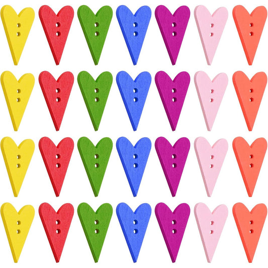 100pcs Wooden Love Heart Buttons with 2 Holes Heart Shape Wood Craft Buttons Decorative Accessories for DIY Clothes Sewing Scrapbooking
