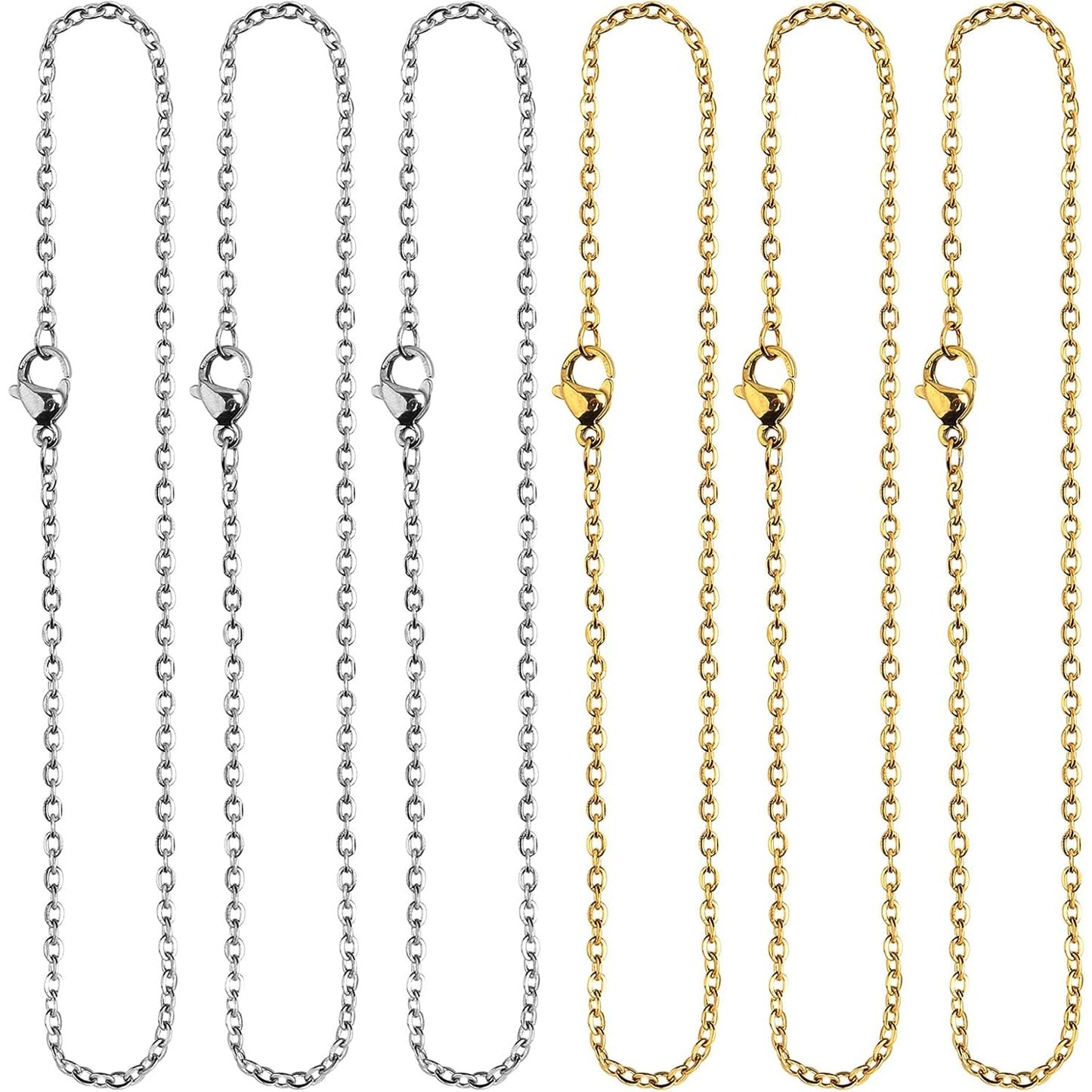 20pcs 450 mm Stainless Steel Necklace Chains Long Link Cable Chain Charms with Lobster Clasp 2 mm Thin Rope Chains for Women Men DIY Jewelry Making Projects, 2 Colors