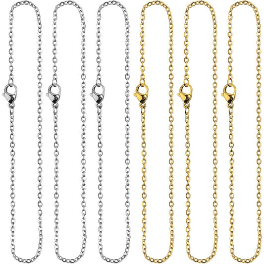 20pcs 450 mm Stainless Steel Necklace Chains Long Link Cable Chain Charms with Lobster Clasp 2 mm Thin Rope Chains for Women Men DIY Jewelry Making Projects, 2 Colors