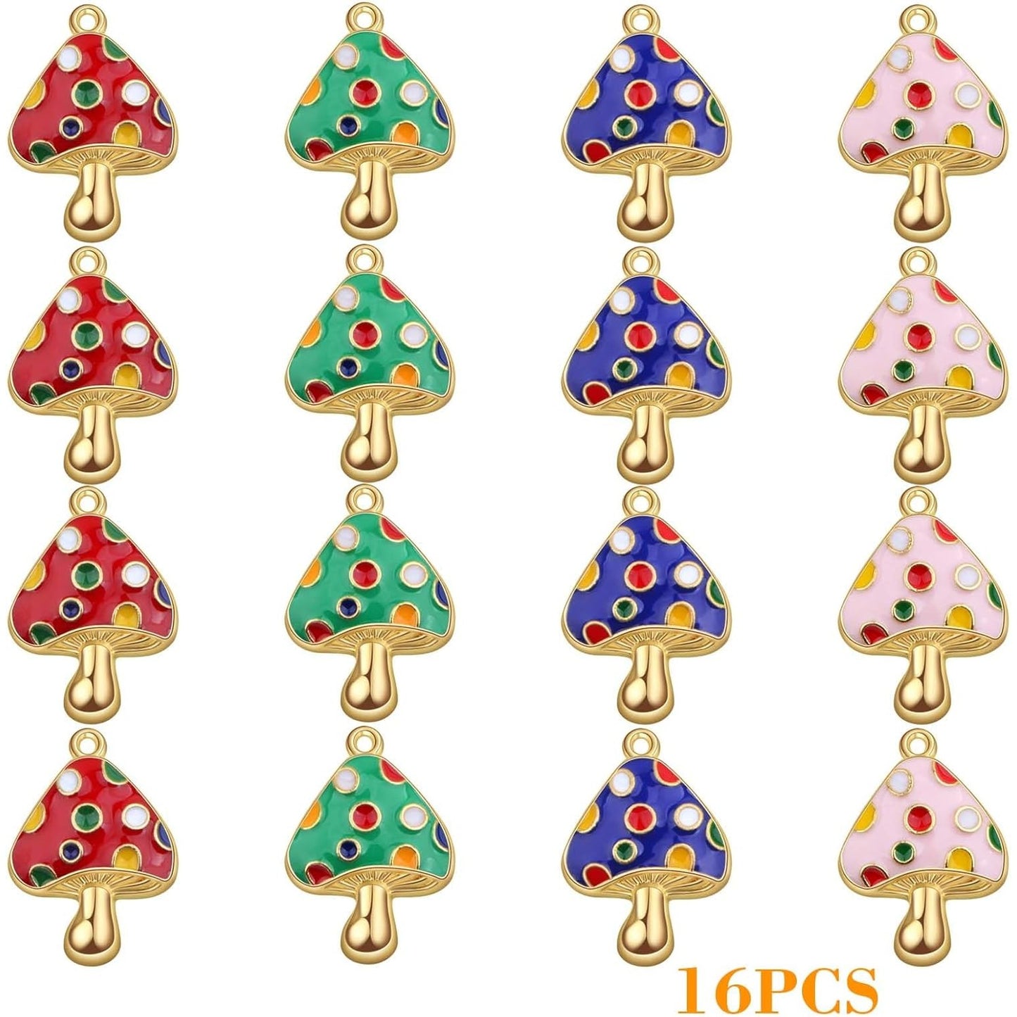 16 Pieces Colorful Enamel 3D Mushroom Dangle Charms Cute Stereoscopic Mushroom Shape Pendant Hanging Ornaments for DIY Bracelet Necklace Keychains Jewelry Making