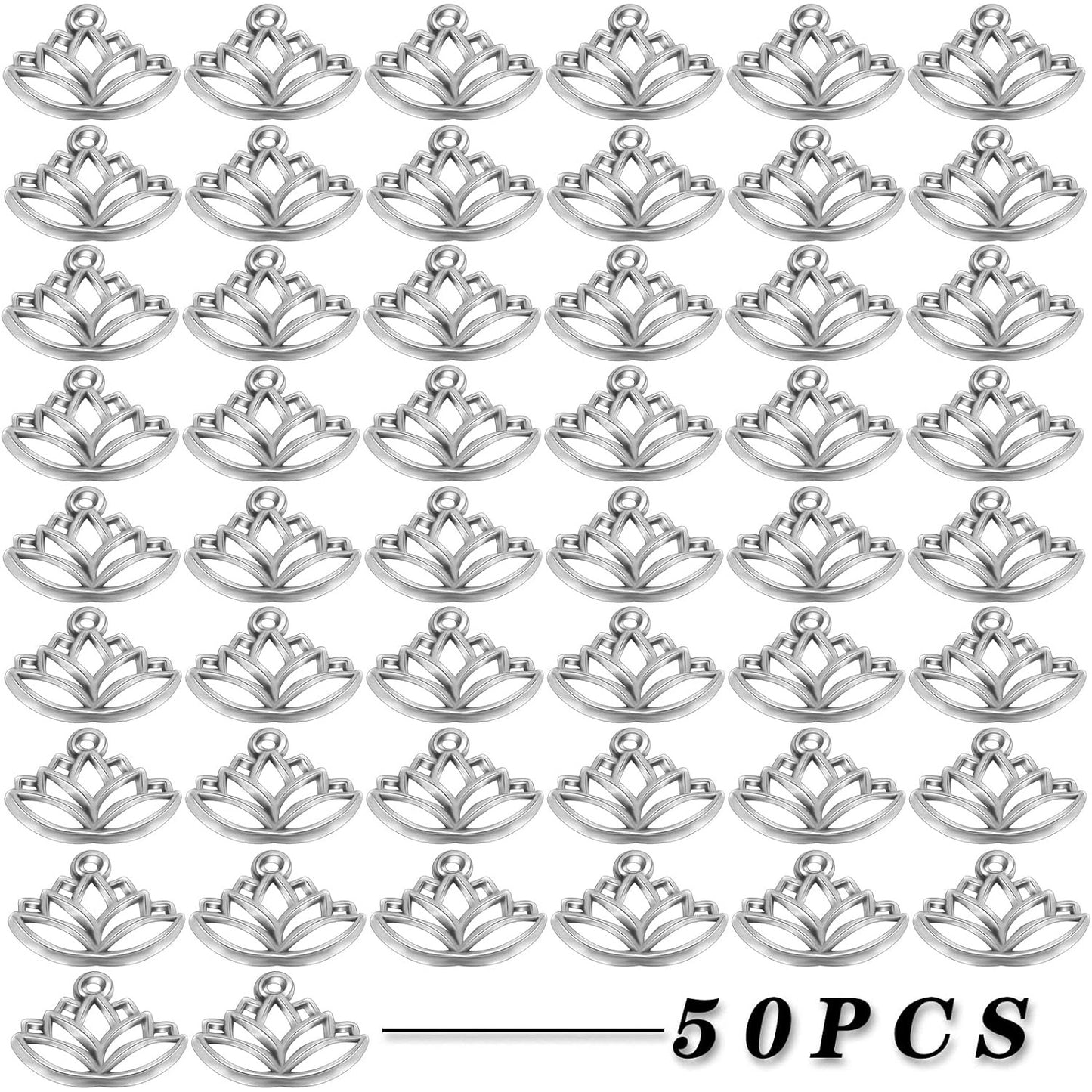 100pcs Lotus Charm Pendants Alloy Yoga Lotus Flower Charms Beads Charms Pendants Craft Supplies for DIY Necklace Bracelet Jewelry Making Crafting Accessory