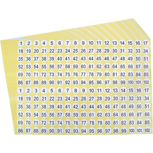 Number Stickers 1 to 102 Round Self Adhesive Stickers Label Inventory Storage Stickers, 3060 Stickers/15 Sheets