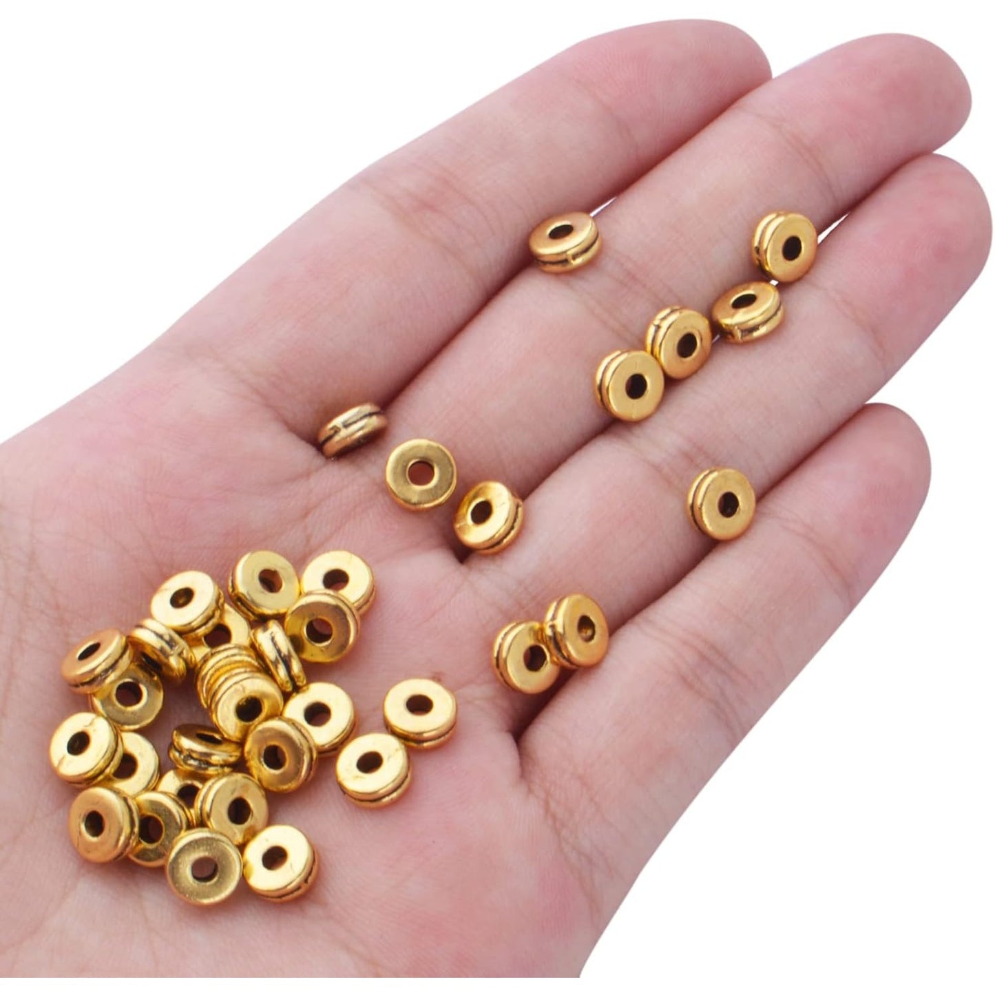 200pcs 6mm Flat Round Spacers Beads Alloy Rondelle Beads Disc Spacer Bead Loose Beads for DIY Bracelet Jewelry Crafts Making Accessory, Antique Gold