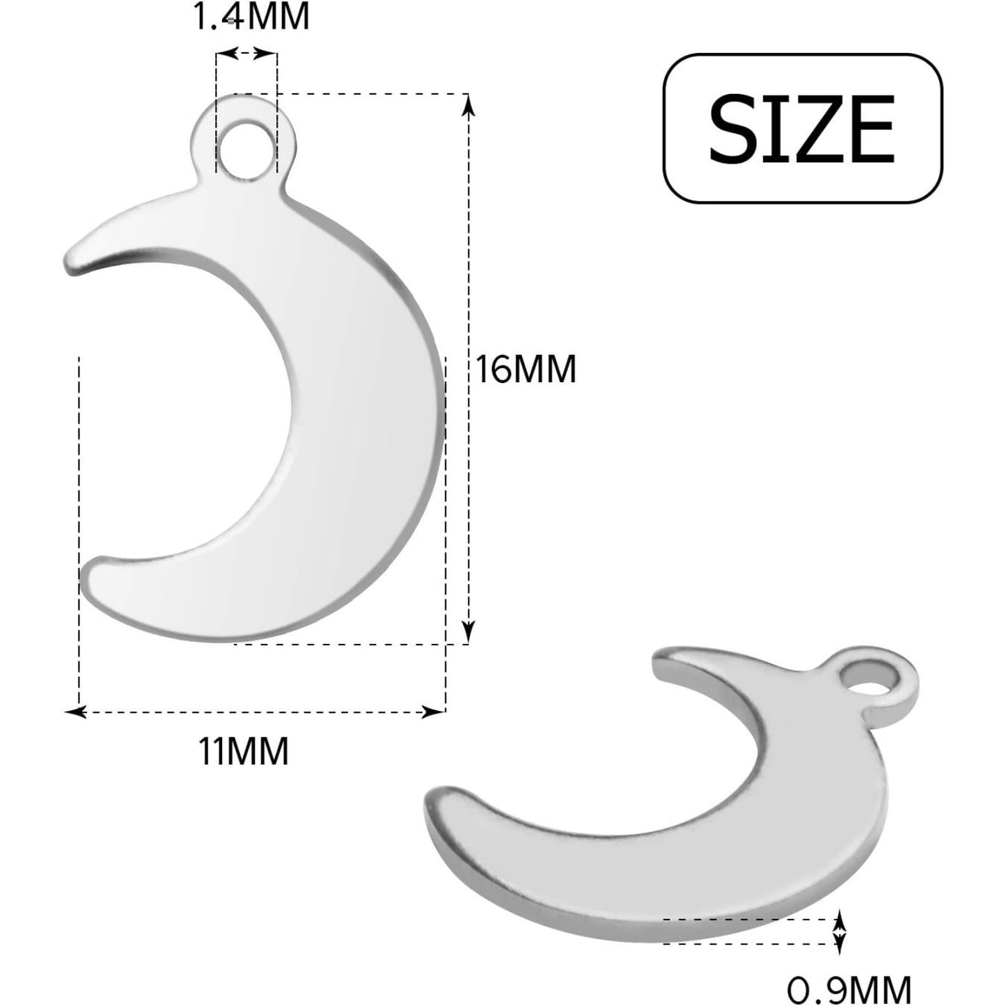 Moon Charms Accessory, 100pcs Stainless Steel Moon Pendants, 11*16mm, DIY Jewelry Making