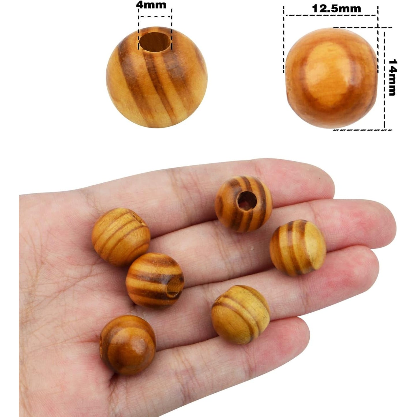 100pcs 14mm Round Natural Wood Macrame Beads - Wooden Loose Craft Spacer Beads for DIY Bracelet Jewelry Making Decoration
