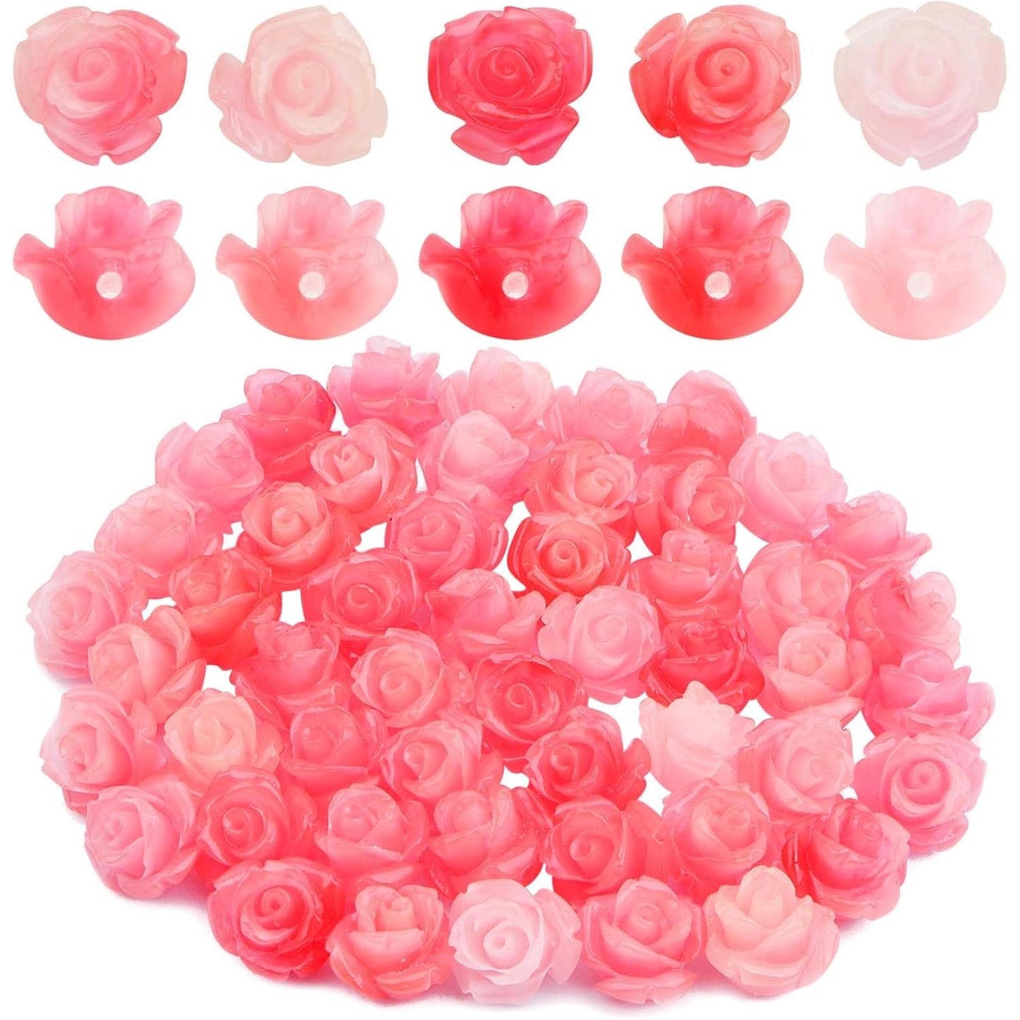 50pcs 10 mm Pink Shell Rose Carved Beads Roseflower Shaped Charm Beads Floral Flower Loose Beads Embellishments for DIY Earrings Scrapbooking Jewelry Making Handmade Decoration