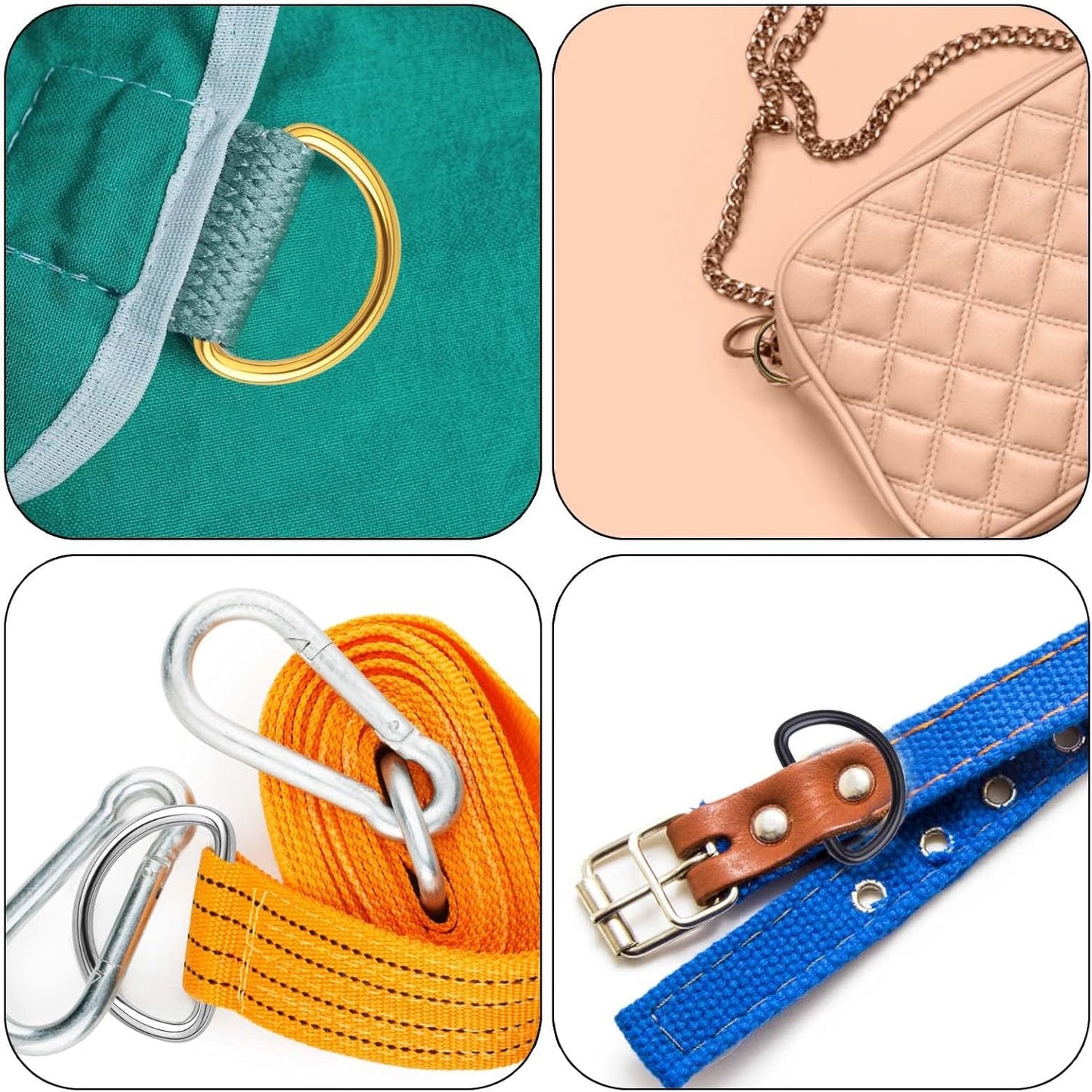 100pcs Heavy Duty Semi-Circular D Rings Multi-Functional Half Round D-Shaped Rings Buckle DIY Accessories for Hardware Bags Backpack Belt Clothing Sewing, 4 Colors