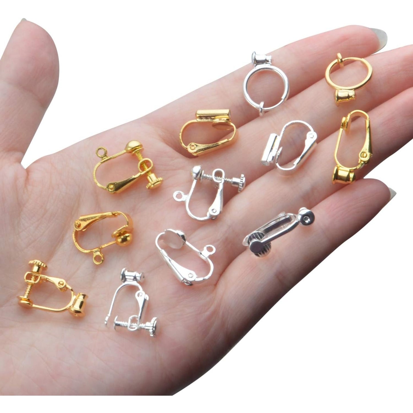 Clip-on Earring Findings,12 Pairs 6 Styles Earring Converters Components for Non Pierced Ears for Jewelry Making, Golden & Silver