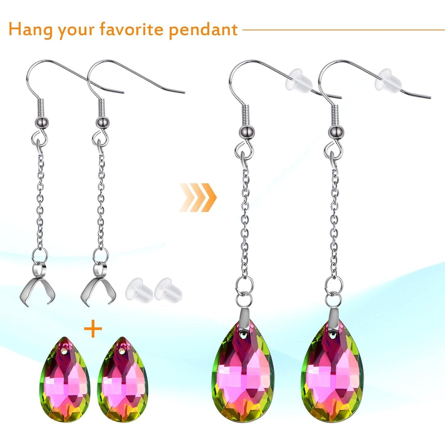 10pcs Stainless Steel Earring Hooks Hypoallergenic French Earring Fish Hooks with Beaded Chains and Pinch Bails, 20pcs Clear Earring Backs for DIY Jewelry Making Supplies