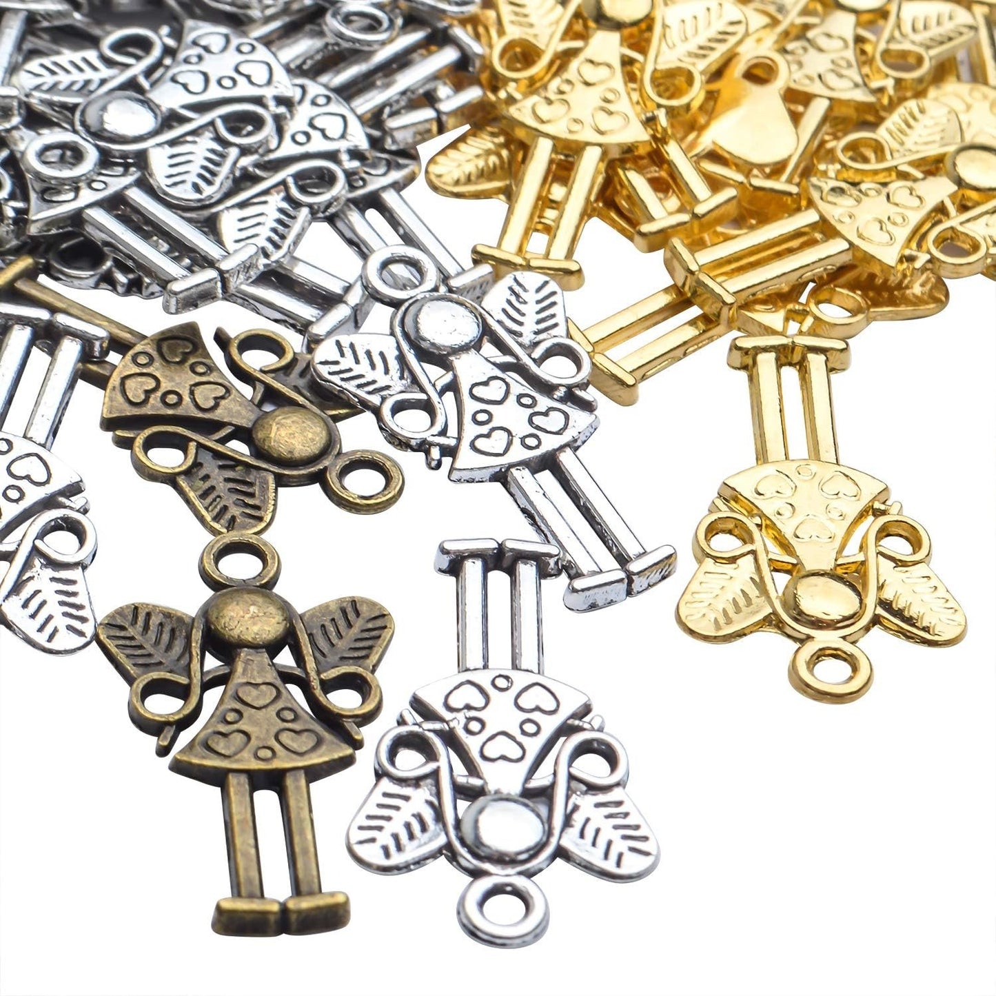 Angel Charms Pendant,60pcs Tibetan Guardian Angel Charms Antique Silver Bronze Golden Craft Supplies for Jewelry Making Bracelets Necklace Keyring DIY,25x14mm