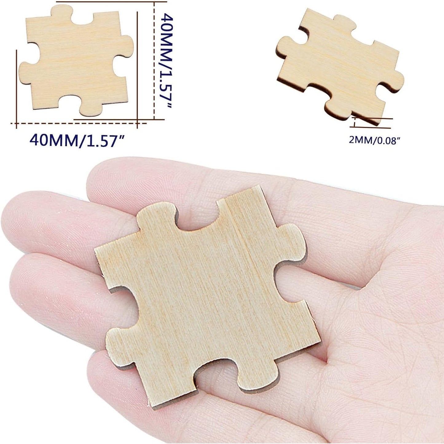 100pcs Blank Unfinished Wooden Jigsaw Puzzle Freeform Natural Wood Puzzle Pieces for Wedding Family Birthday Calendar DIY Crafts Projects, 4 cm x 4 cm