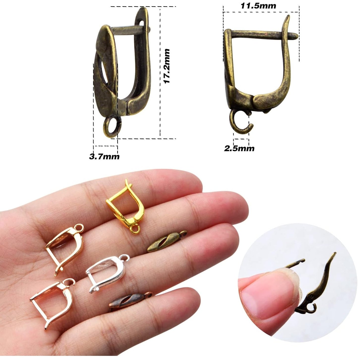 16pcs 8 Colors Rectangle French Earring Hooks Hypoallergenic Brass Leverback Earring Hooks Ear Wire with Open Loop for DIY Earrings Design Jewelry Making Accessories
