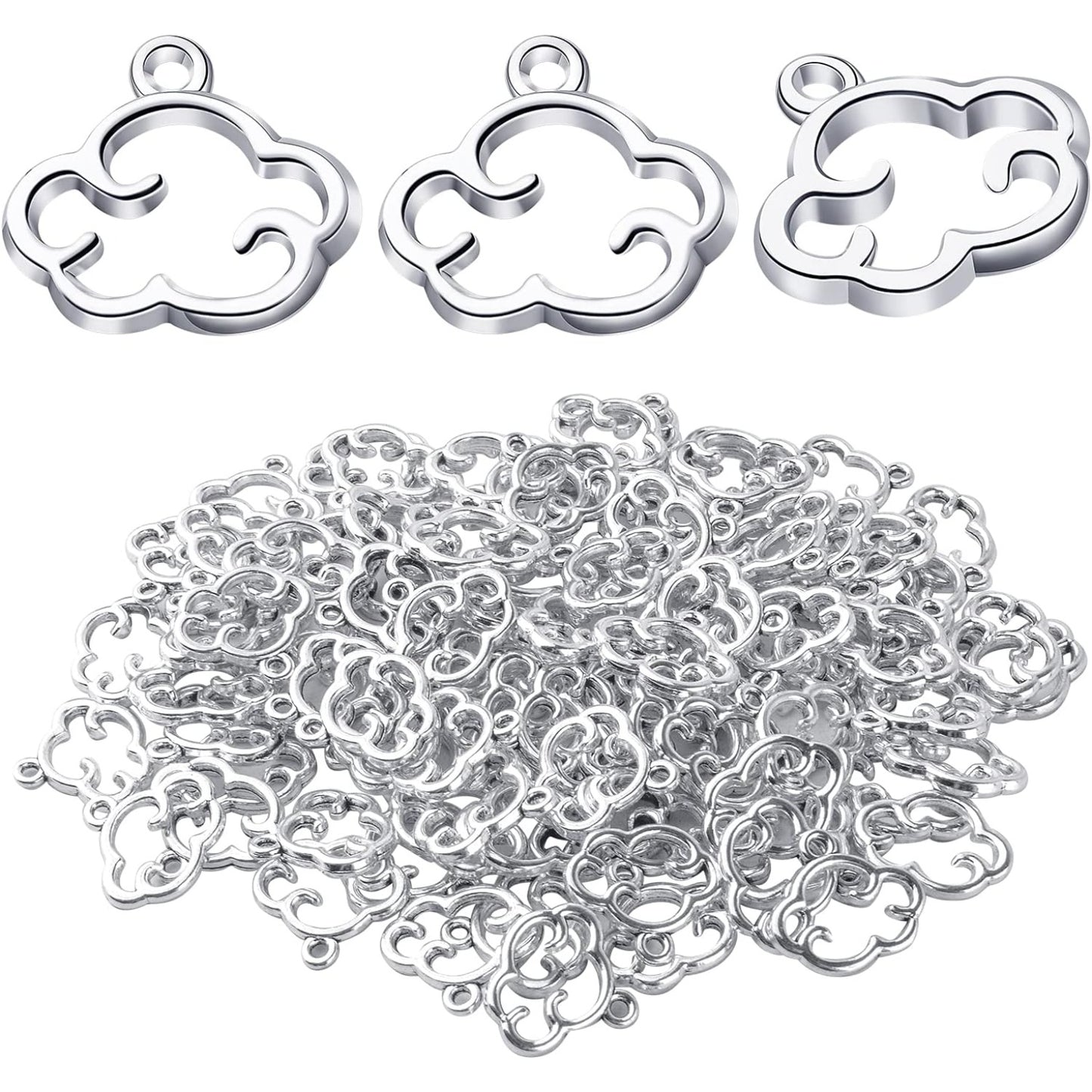 100pcs Antique Silver Cloud Shape Charms Alloy Cloud Pendants and Beads for DIY Earrings, Necklace, Bracelet Jewelry Making and Crafting Accessory