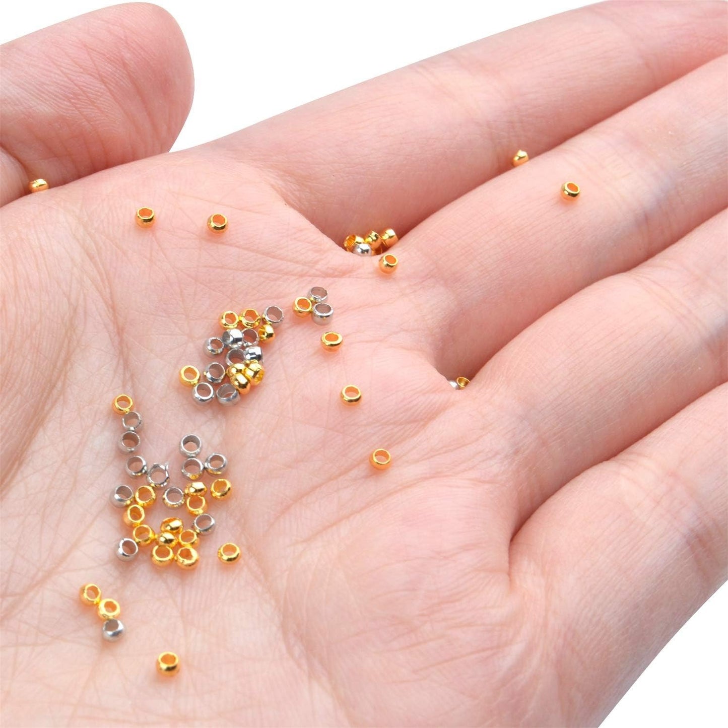 2000pcs Crimp Beads Positioning Beads Mini Spacer Beads for Jewelry Bracelet Making,Silver & Gold 2x2x1mm Hole1.2mm