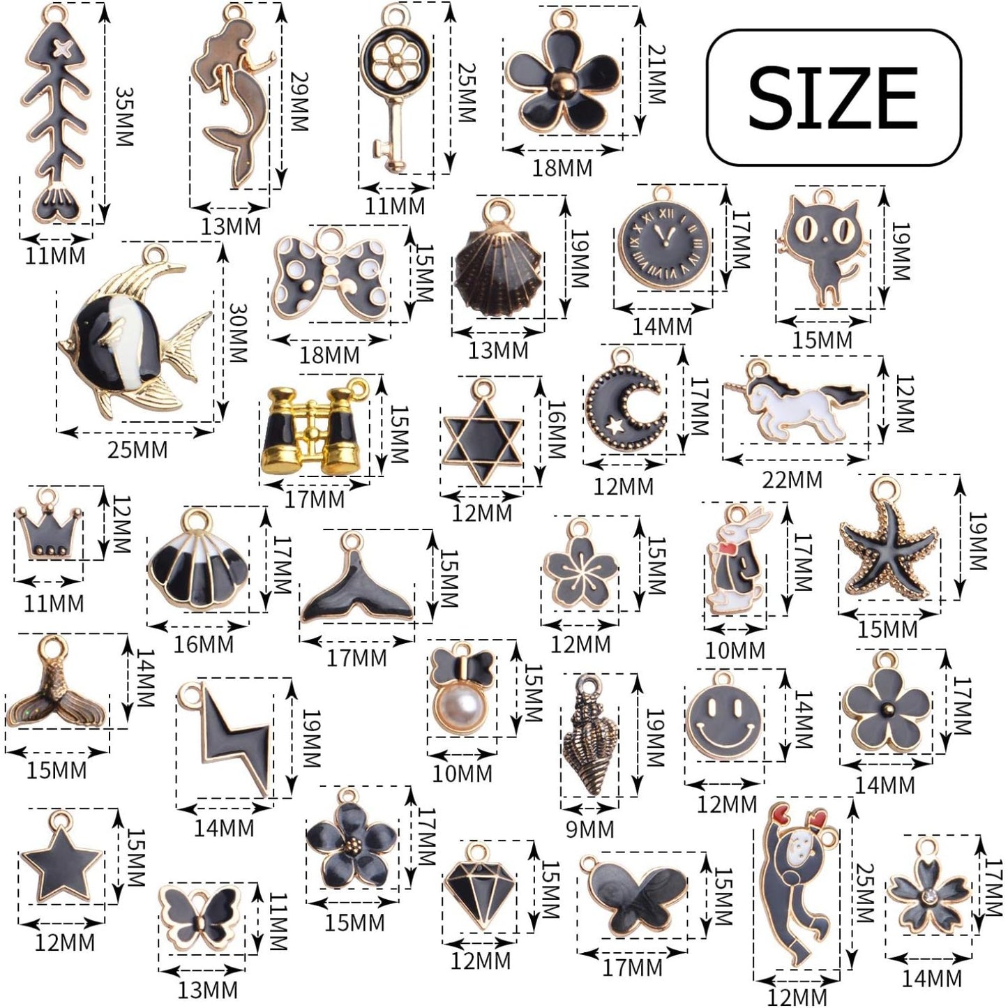 Black Enamel Charms,31pcs Gold Plated Enamel Charms Mixed Flower Star Cat Fish Pendants Jewelry Making Accessories for Necklace Bracelet Earrings