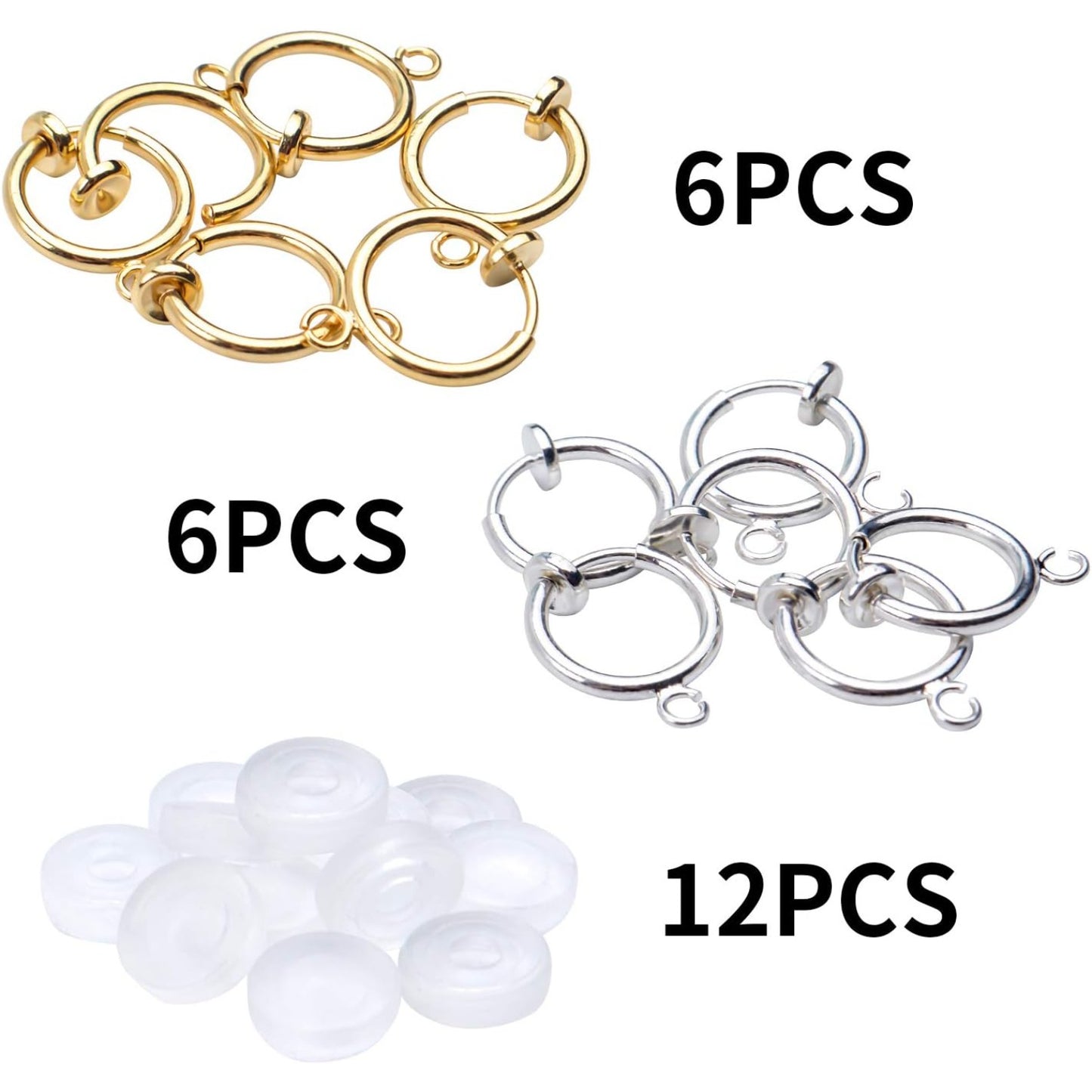 16pcs Brass Clip-on Hoop Earring Converters Round Dangle Ear Clips Classic Earring Findings with Open Loop for Non-Pierced Ears Jewelry Making, Bright Silver