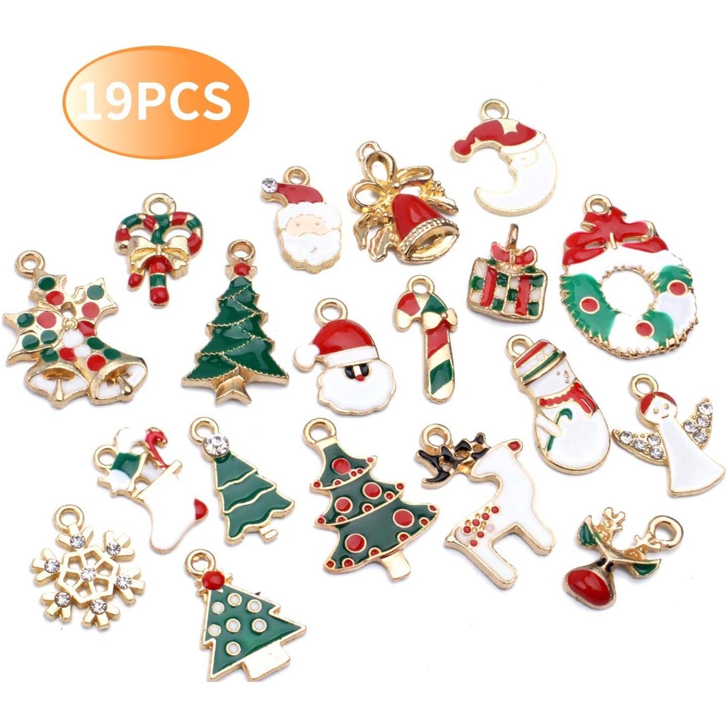 Christmas Theme Pendants,19 Pieces Assorted Enamel Gold Plated Charms for DIY Jewelry Xmas Gifts,19 Styles