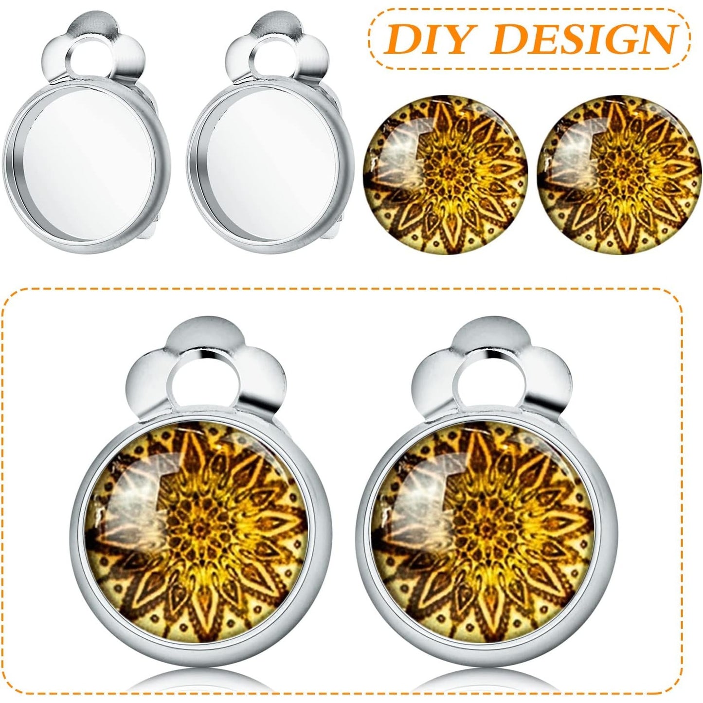 Clip-on Earring Converters, 20pcs (10 Pair) Flat Round Earring Trays 12mm Earring Cabochon Setting Converter for Non Pierced Ears Earring Making - Silver