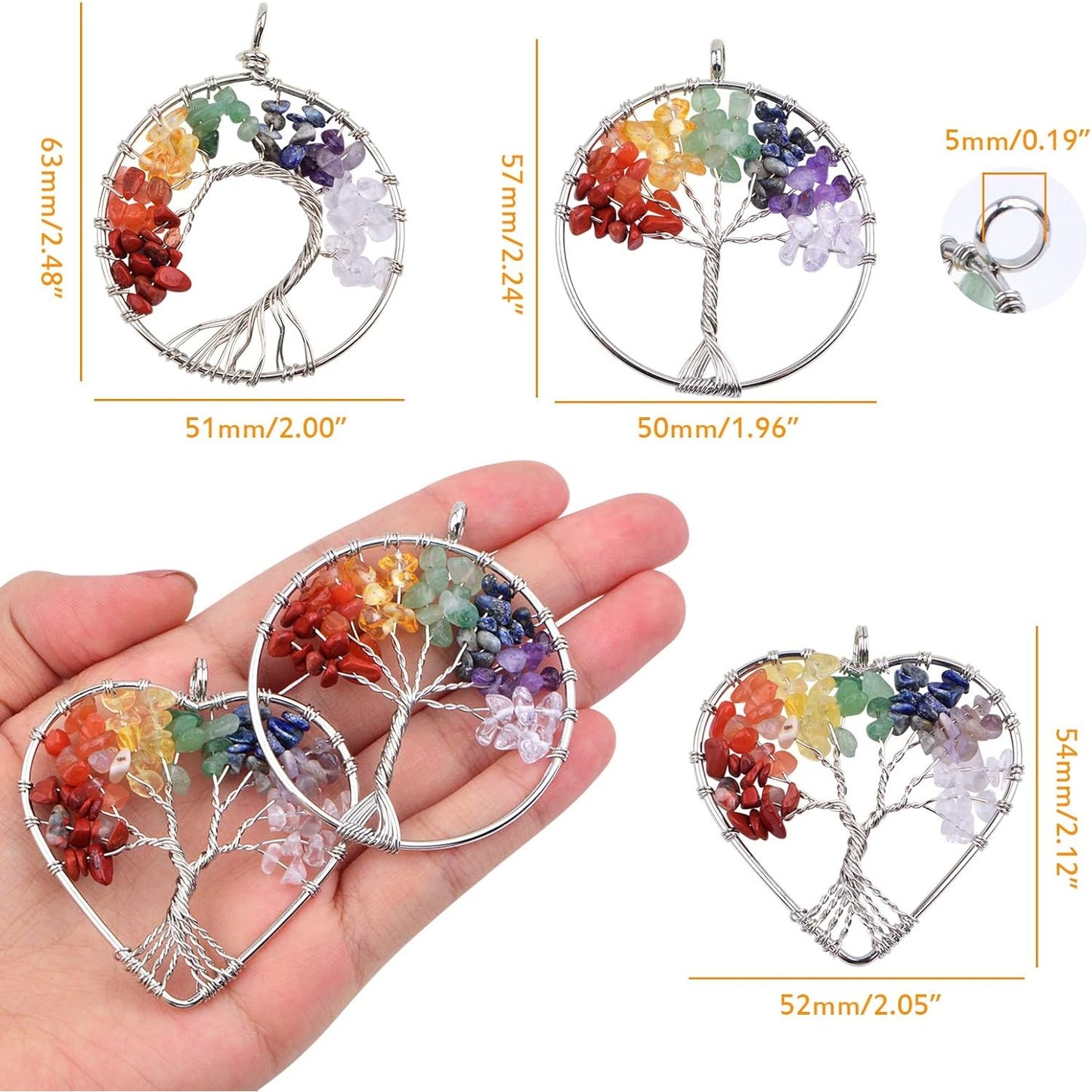 6pcs Tree of Life Charms Colorful Natural Crystal Stone Chakra Positive Gemstone Quartz Life Tree Pendants Good Luck Yoga Charms for DIY Necklace Earrings Keychains Jewelry Making, 3 Styles