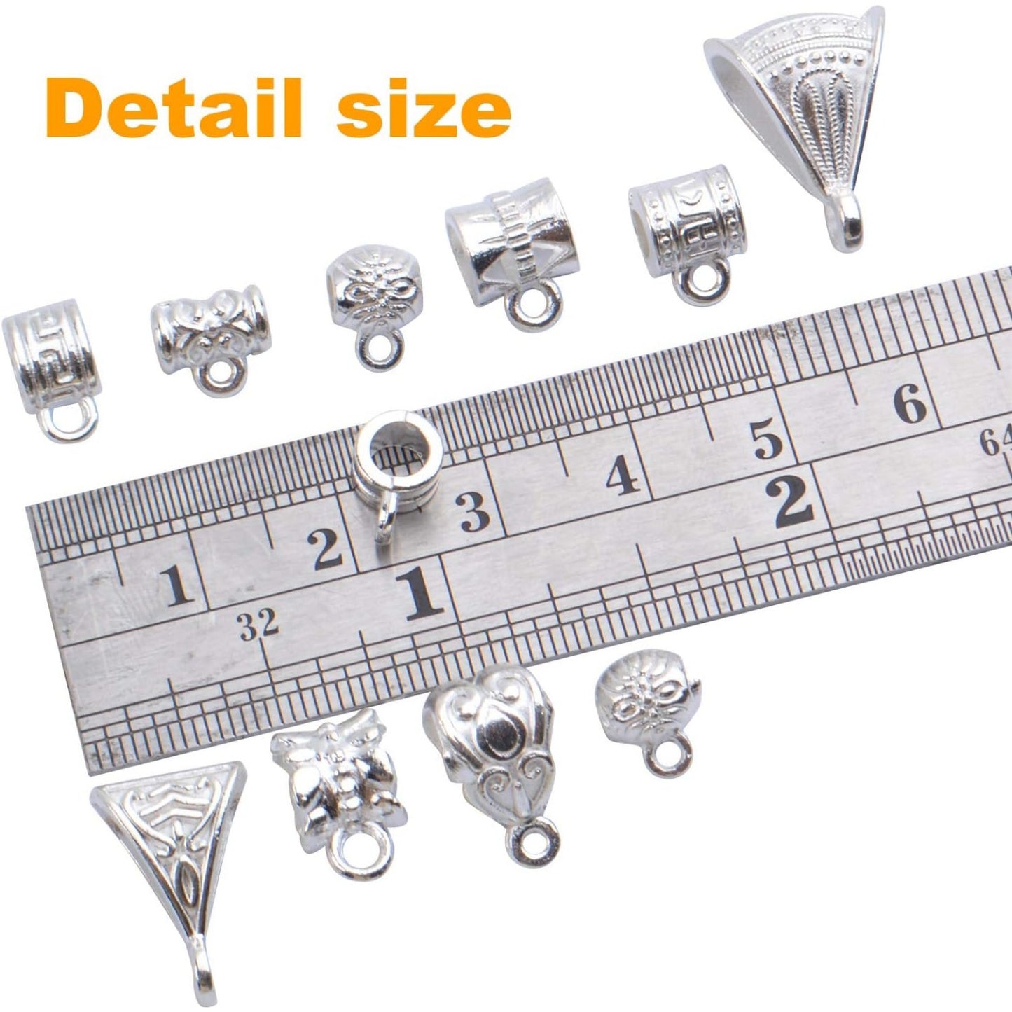 100g (About 120-170pcs) Mixed Bright Silver Bail Beads,Spacer Bead,Bail Tube Beads,Bracelet Charms,Necklace Pendants for Jewelry and Craft Making