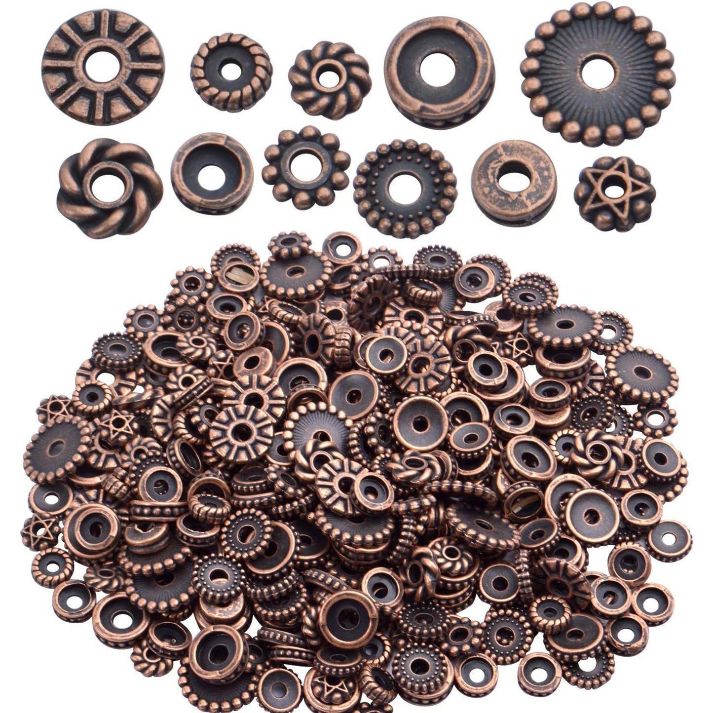100 Gram(About 170-300pcs) Spacer Beads Jewelry Bead Charm Spacers Alloy Spacer Beads for Jewelry Making DIY Bracelets Necklace and Crafting,Antique Copper