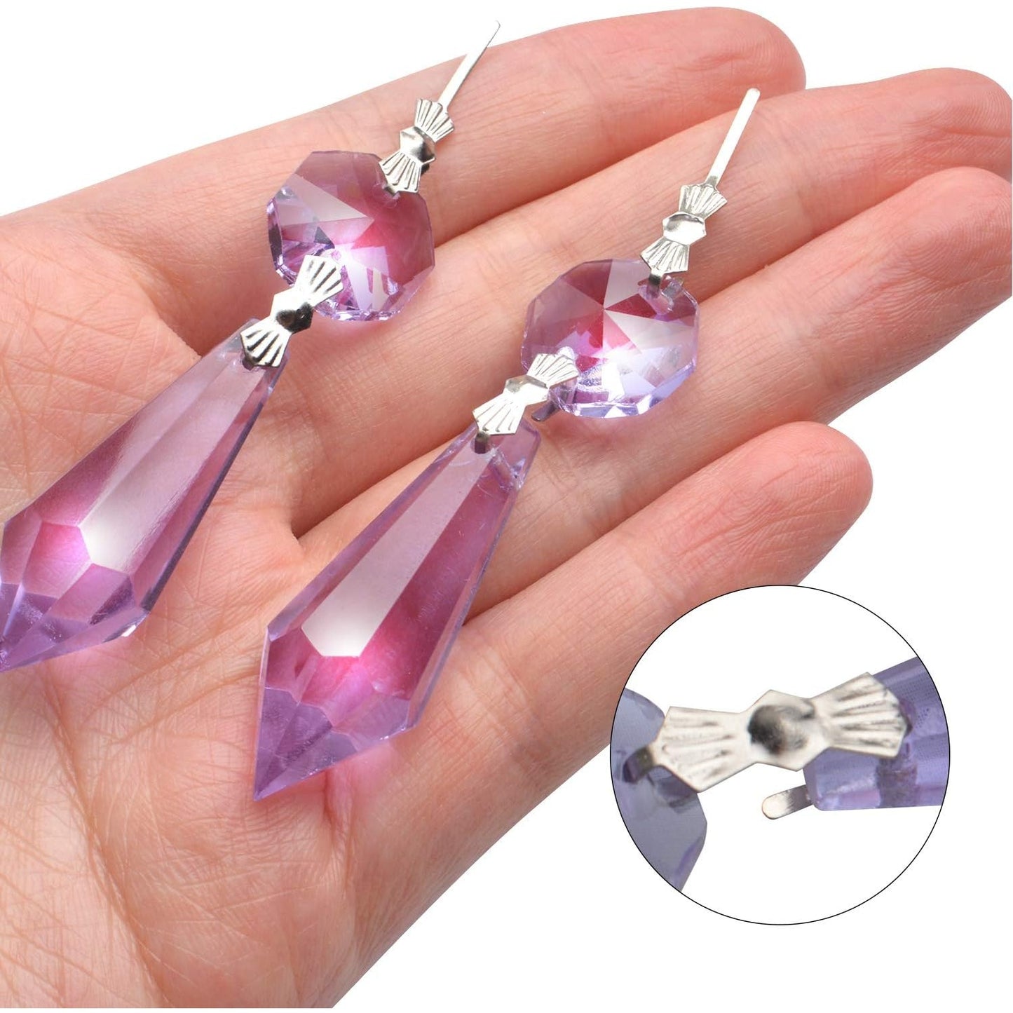 20 Pieces Chandelier Icicle Crystal U-Drop Prisms Lamp Parts Glass Pendants Beads for Wedding, Party or Holiday Decoration, 37mm, Purple