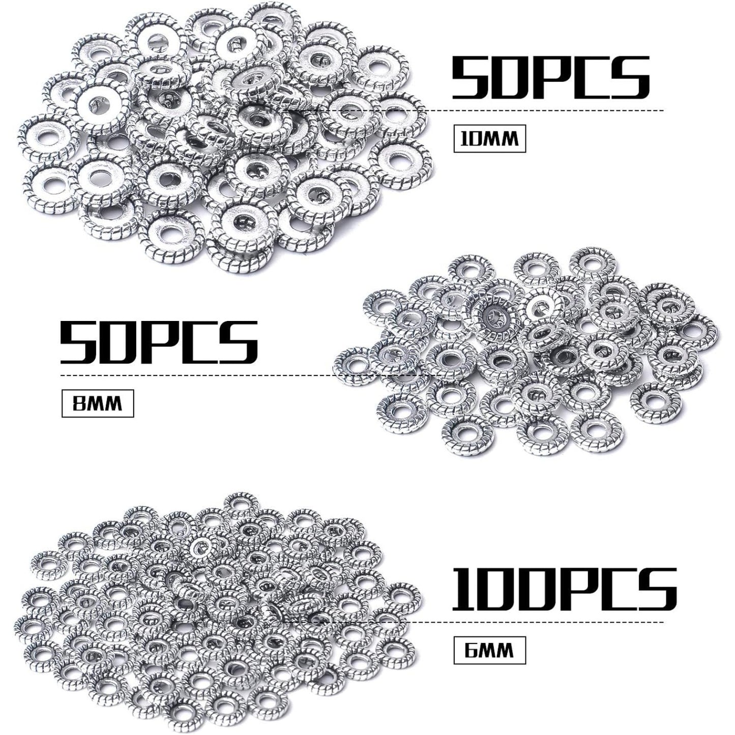 200pcs Tibetan Antique Silver Alloy Spacer Bead Spacer Beads Charms Round Spacers Beads Jewelry Spacers with A Box for DIY Jewelry Crafts Making,Gear Shape