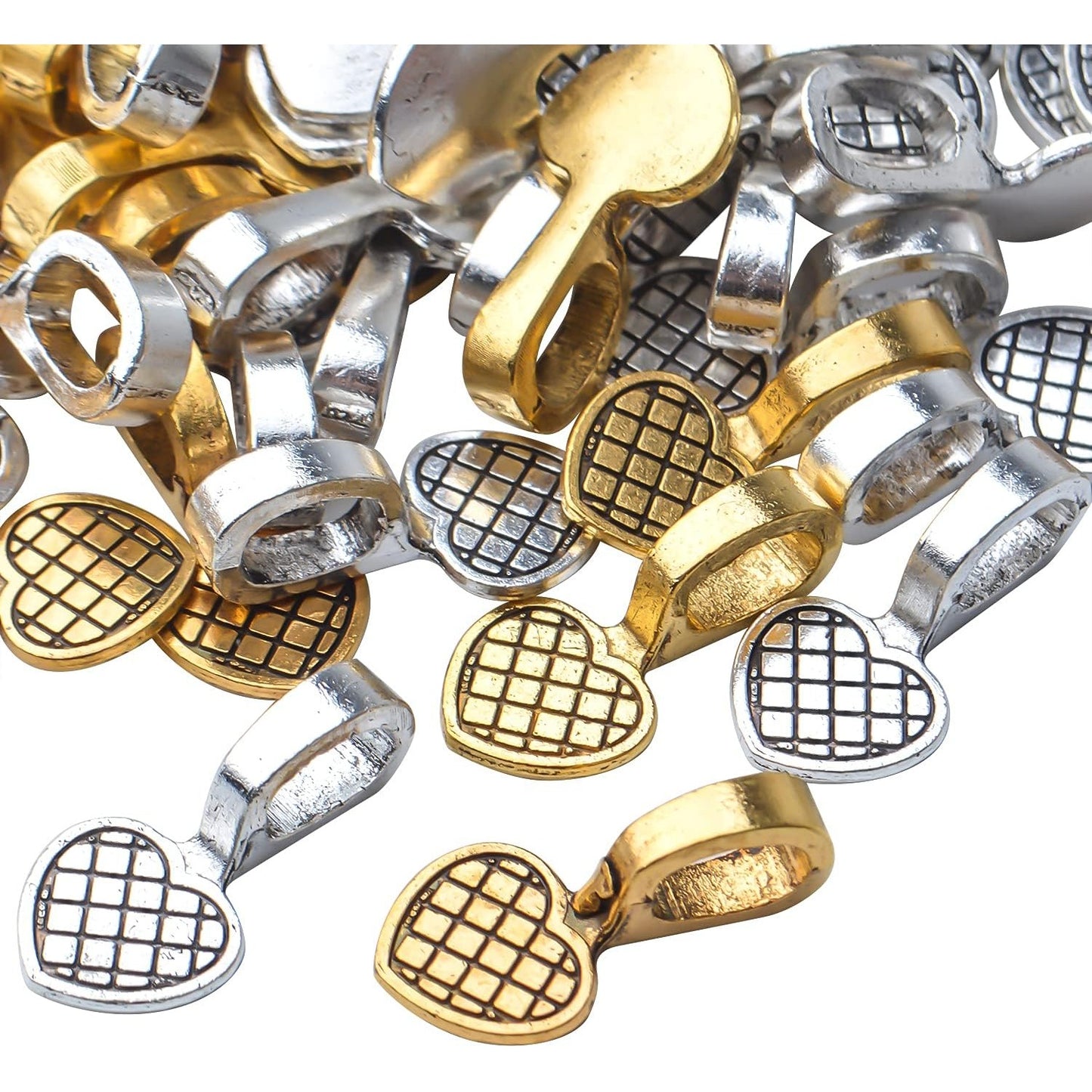 100pcs Alloy Heart Bails Pendants Glue on Heart Shape Bails Jewelry Bails Earring Charms Pendants for DIY Earrings Glass Tiles Jewelry Making Crafting, 19×9×8.5mm