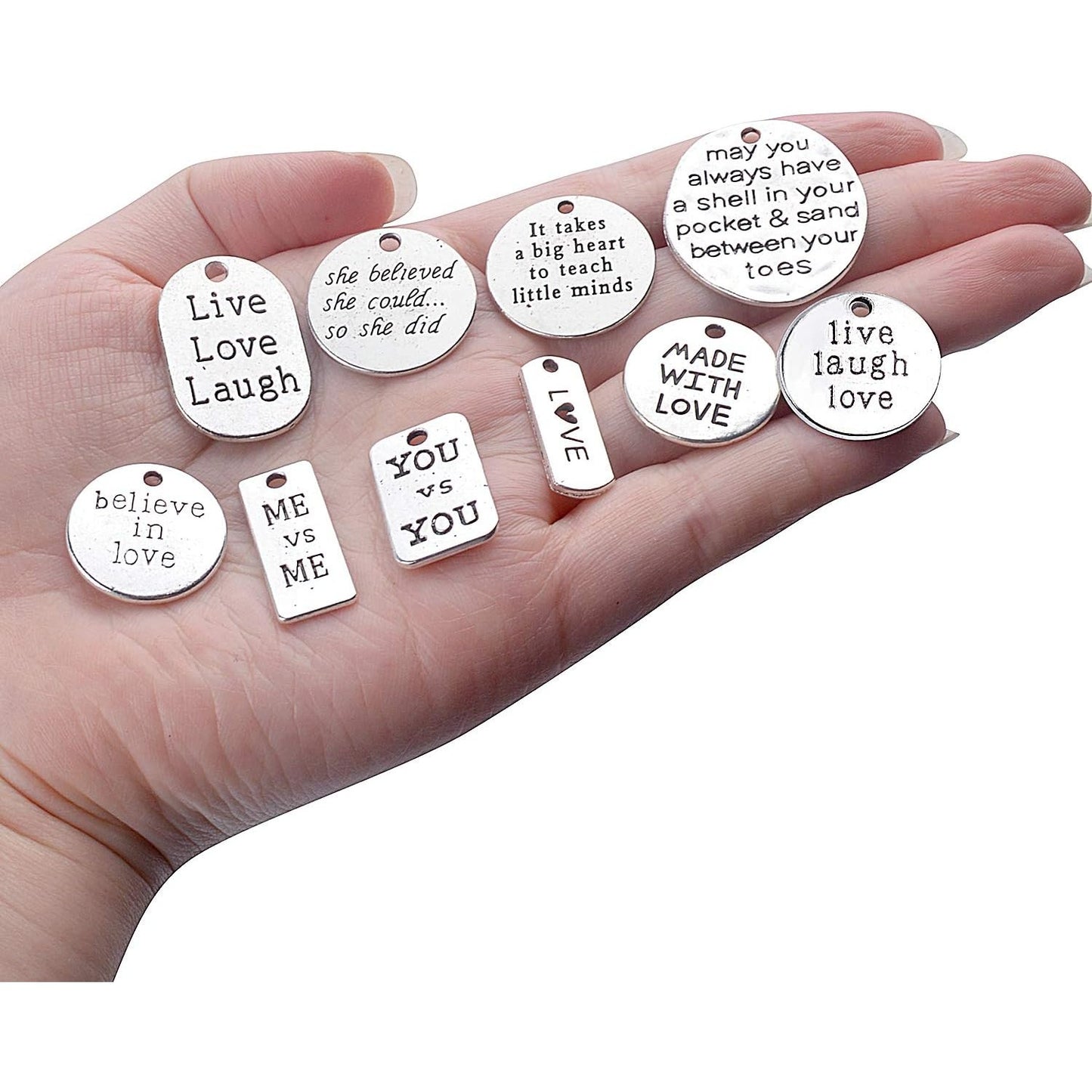 40pcs Mixed Words Charms Beading Pendants for Choker Necklace Bracelet Crafting Findings Antique Silver