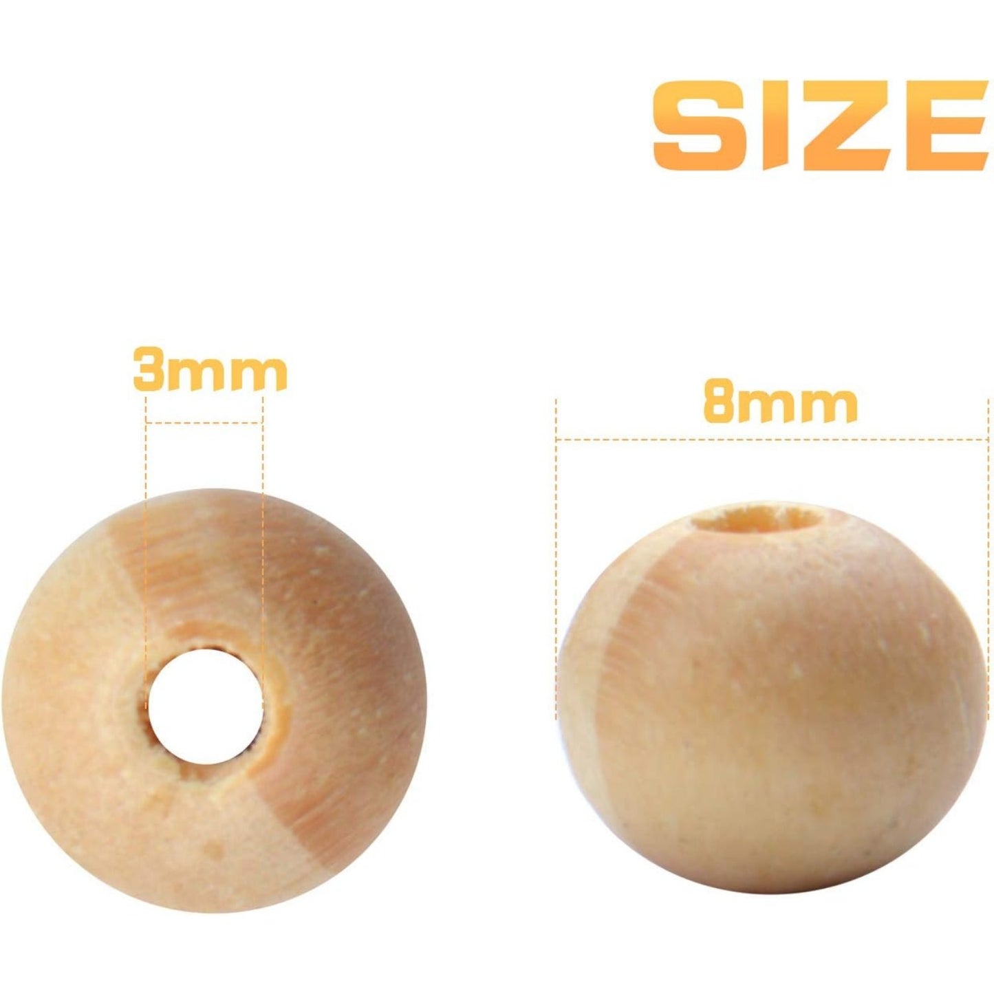 300pcs 8mm Natural Round Wood Beads Unfinished Wooden Beads Loose Wood Spacer Beads for Craft Jewelry Making,3mm Hole