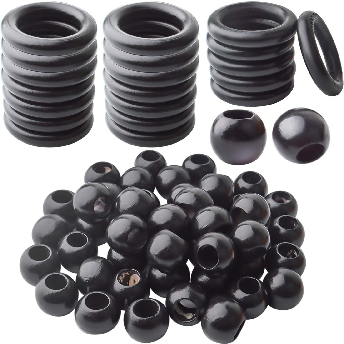 20Pcs Natural Wood Rings Wooden Hoop with 50Pcs Unfinished Wood Beads Wooden Loose Beads for DIY Pendant Connectors Jewelry Making Macrame Wall Hanging Craft