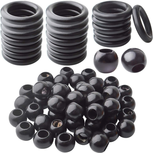 20Pcs Natural Wood Rings Wooden Hoop with 50Pcs Unfinished Wood Beads Wooden Loose Beads for DIY Pendant Connectors Jewelry Making Macrame Wall Hanging Craft