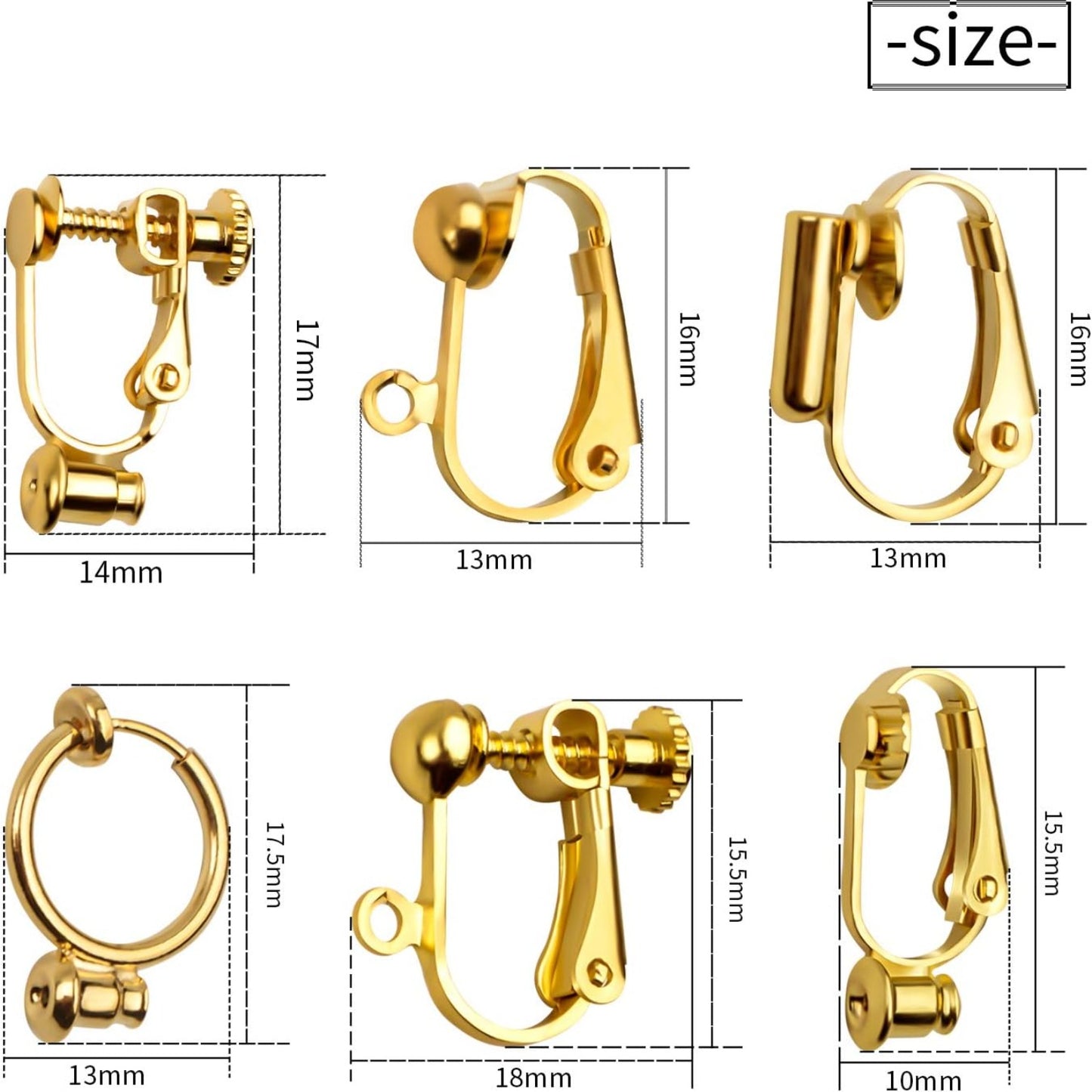 Clip-on Earring Findings,12 Pairs 6 Styles Earring Converters Components for Non Pierced Ears for Jewelry Making, Golden & Silver