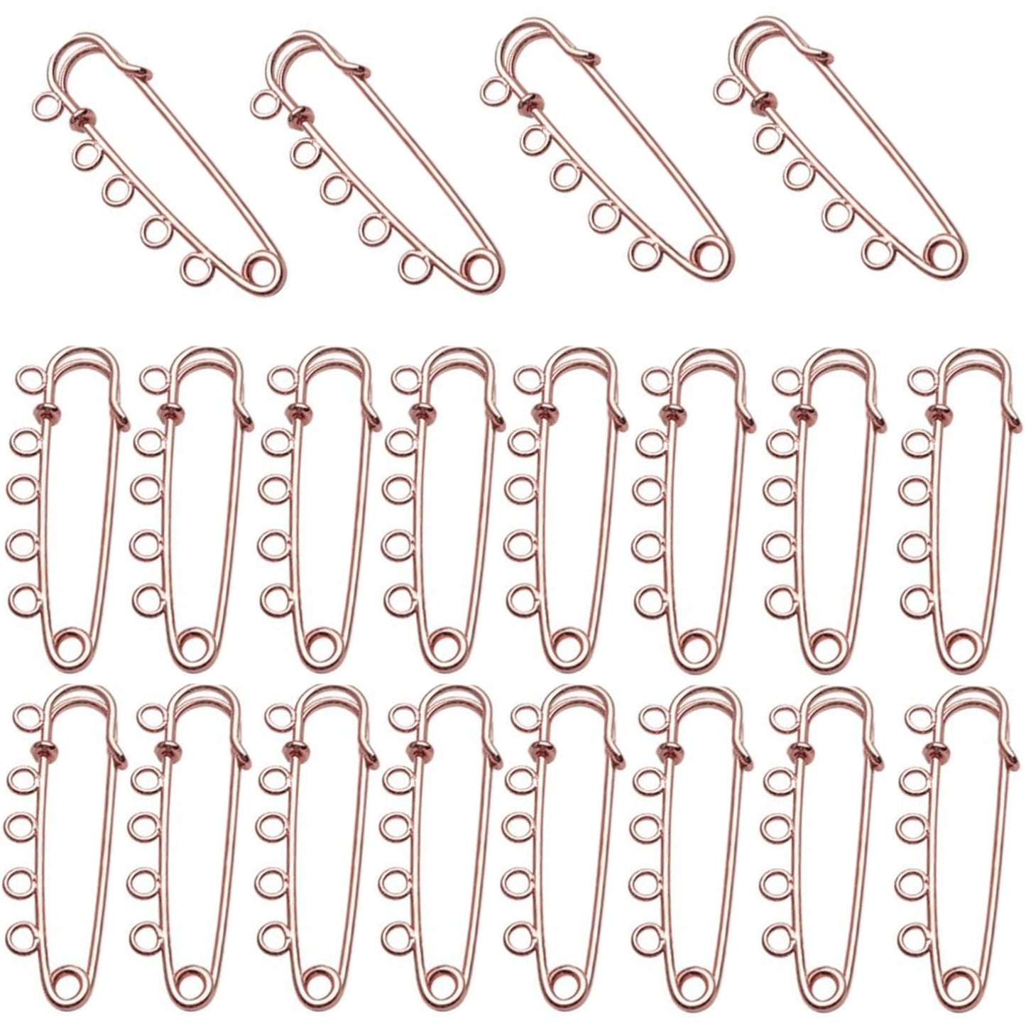 Heavy Duty Alloy Safety Pins - 20pcs Bulk Pack with 5 Loops - Gold, Silver, Antique Bronze, Rose Gold - 50x15mm