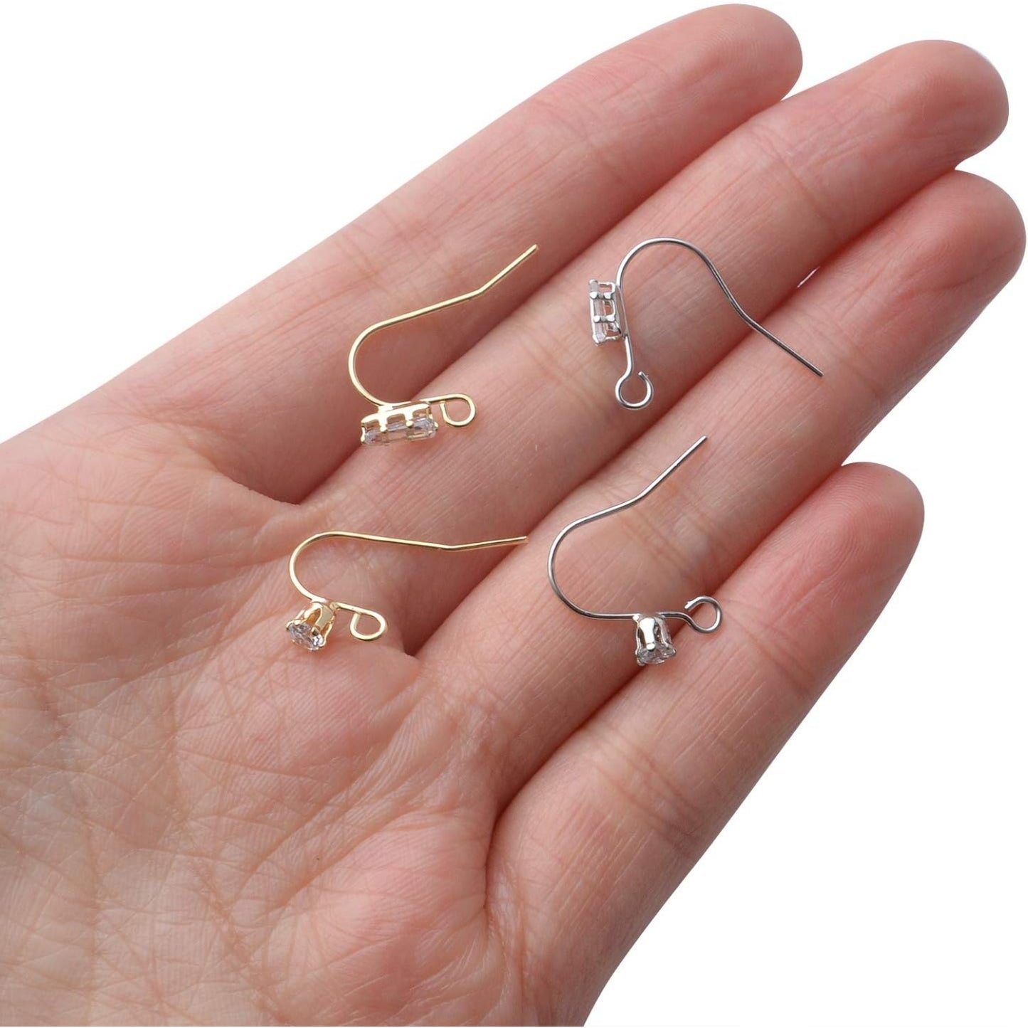 16pcs French Earring Hooks Ear Wire Hooks Hypo-allergenic Earring with Rhinestone Jewelry Earring Hook and A Box for Jewelry Making and DIY Earring Making