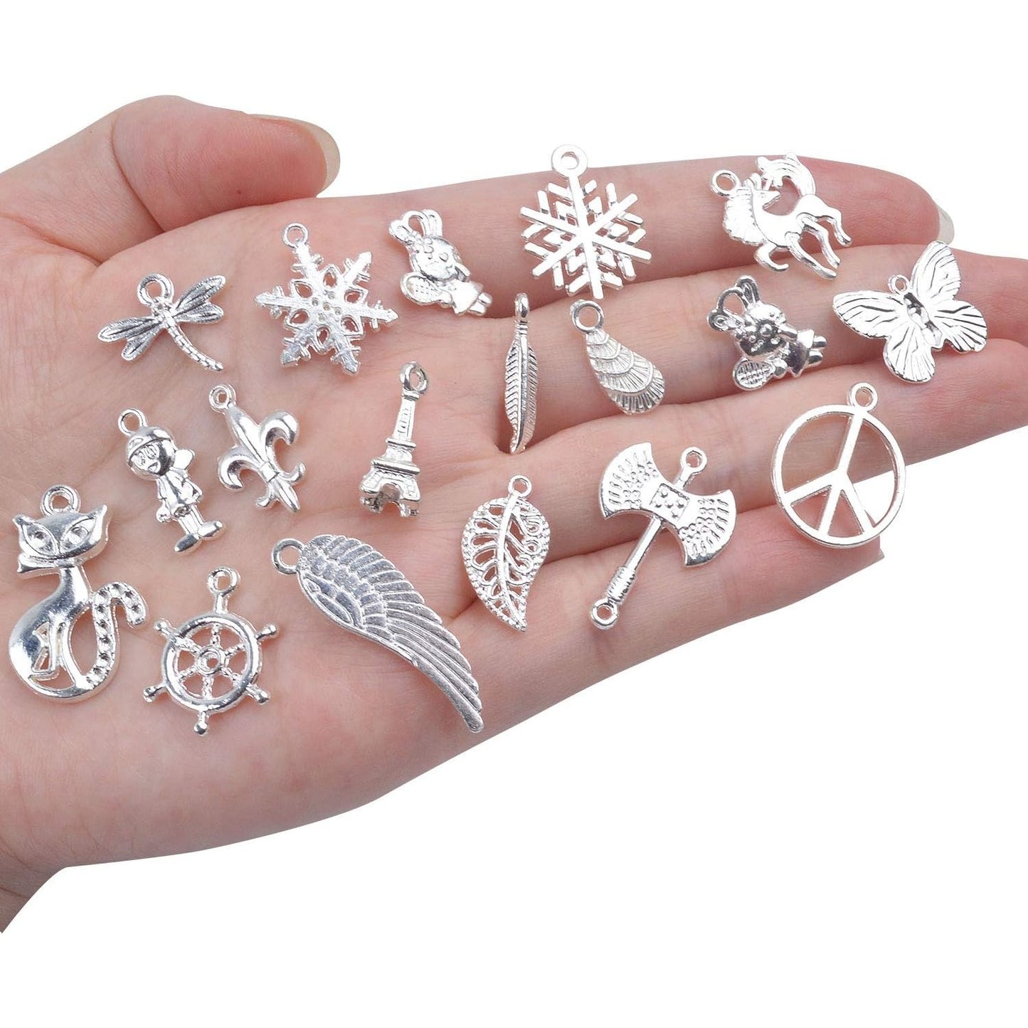 50 Pieces Mixed Bracelet Charms Antique Necklace Pendants Bulk Pack for Craft and Jewelry Making, Antique Silver