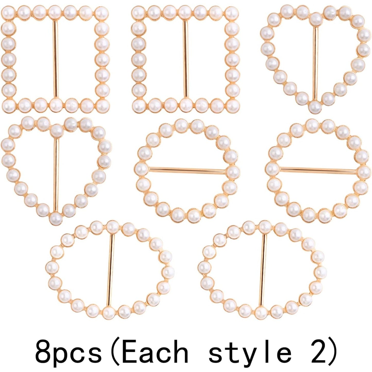8pcs 4 Styles Metal T Shirt Scarf Clip Ring Round Square Oval Heart Shape Scarf Ring Clip Buckle with Pearl for Clothing Ring Wrap Holder Parties Costume Clothes Corner